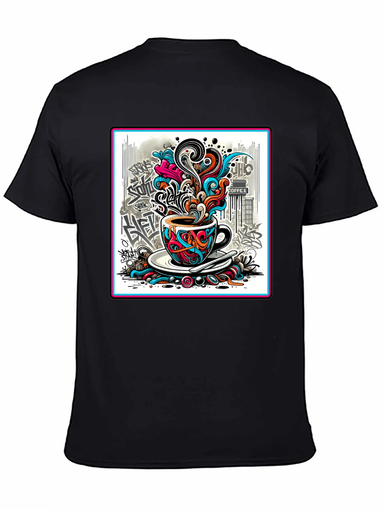 Graffiti Coffee Cup Black T-Shirt