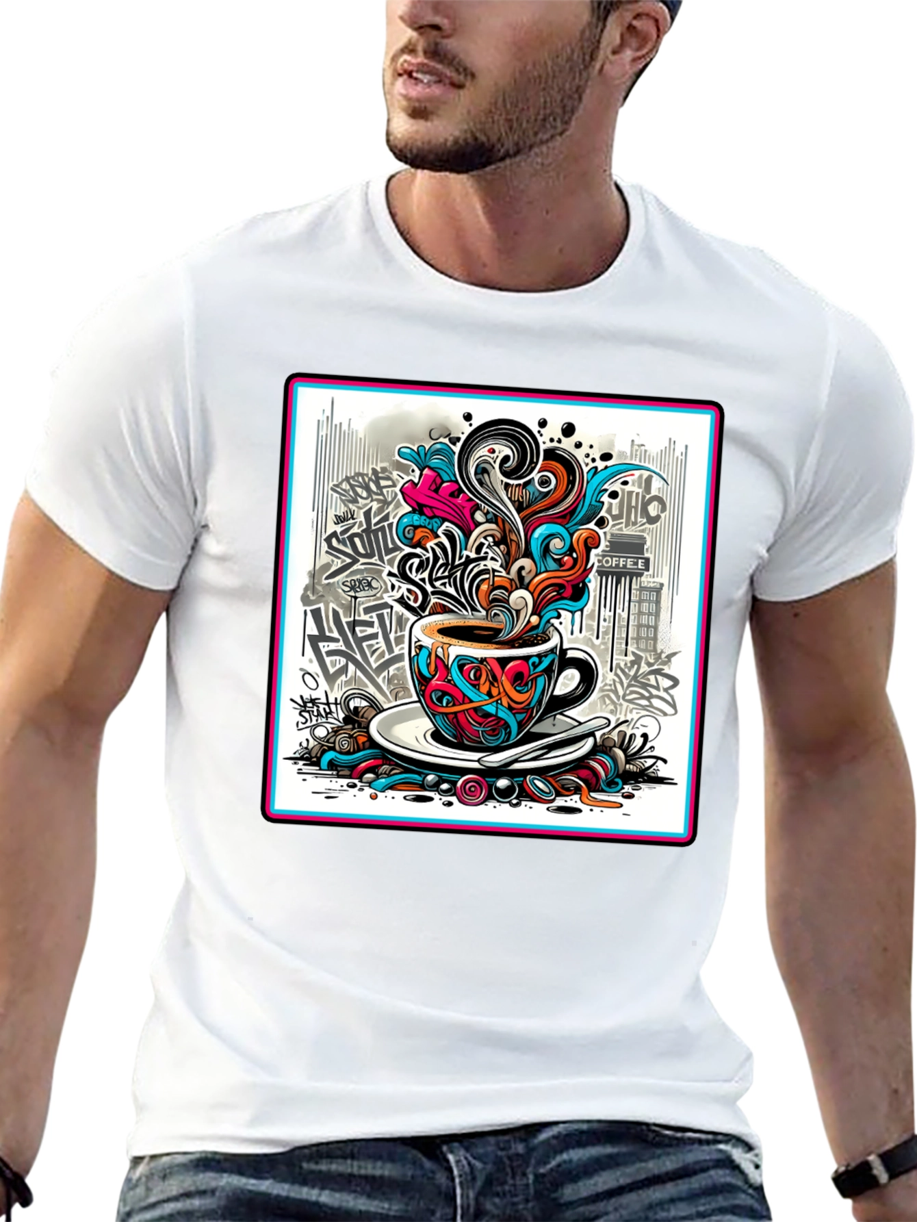 Graffiti Coffee Cup Black T-Shirt