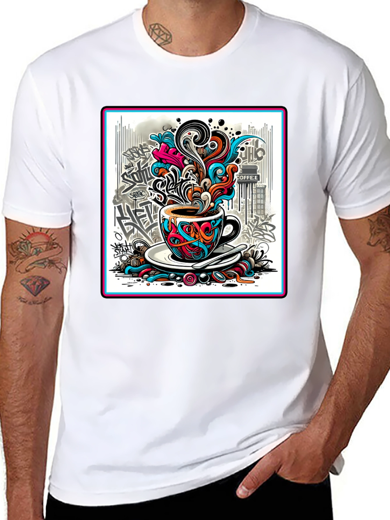 Graffiti Coffee Cup Black T-Shirt