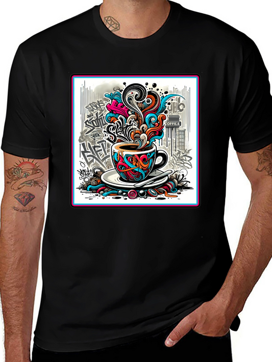 Graffiti Coffee Cup Black T-Shirt