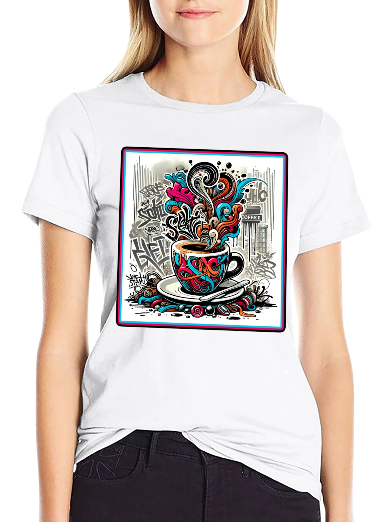 Graffiti Coffee Cup Black T-Shirt