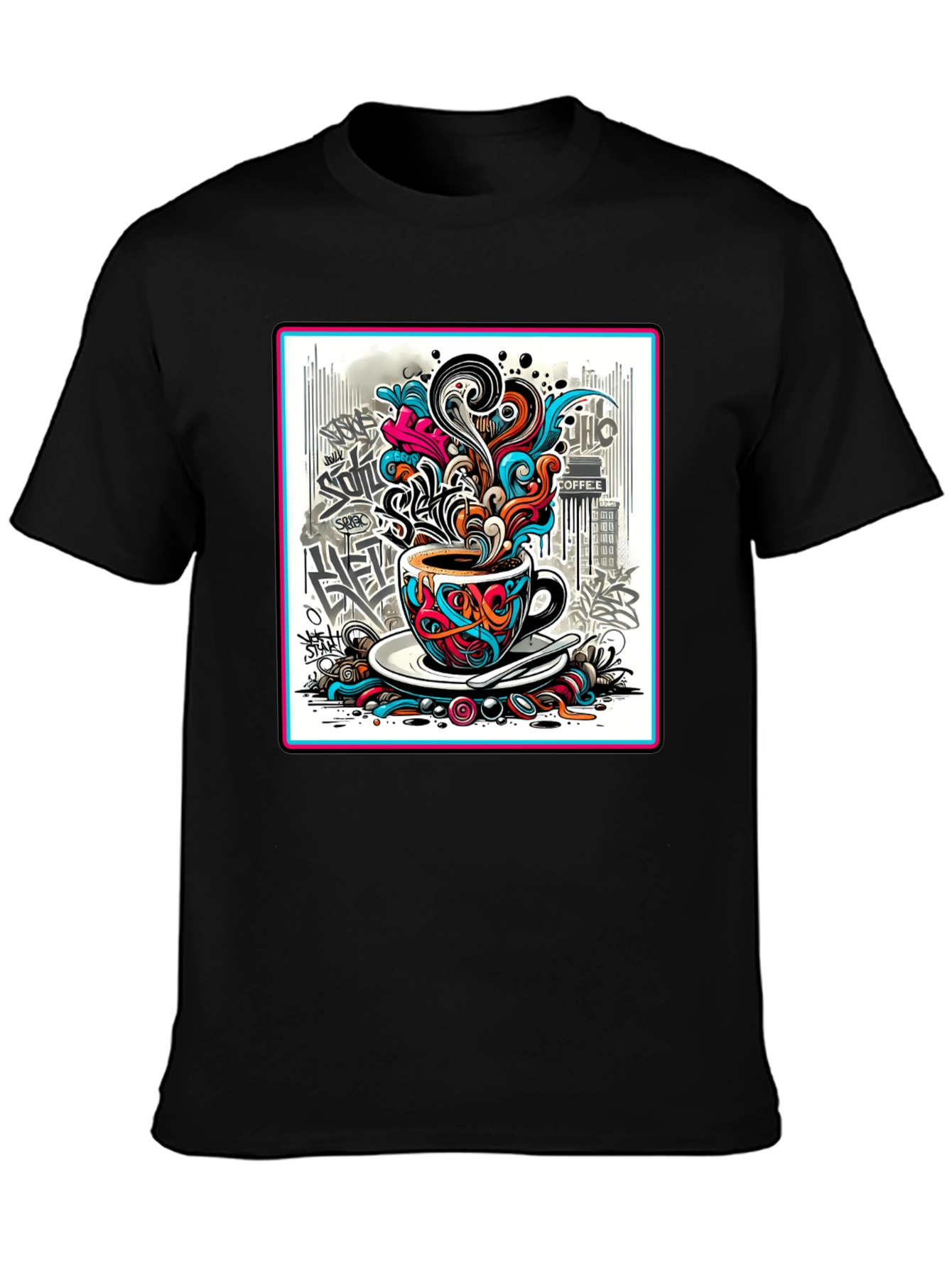 Graffiti Coffee Cup Black T-Shirt