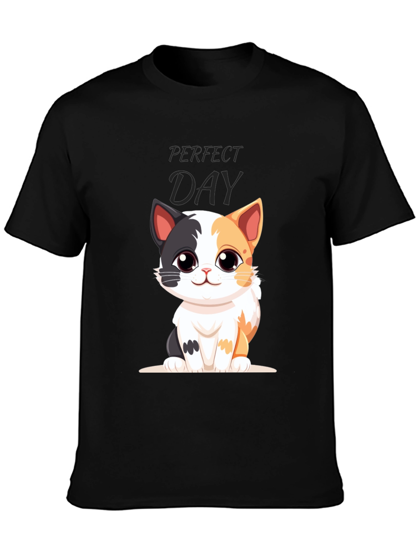 Perfect Day Cat Cartoon Black T-Shirt