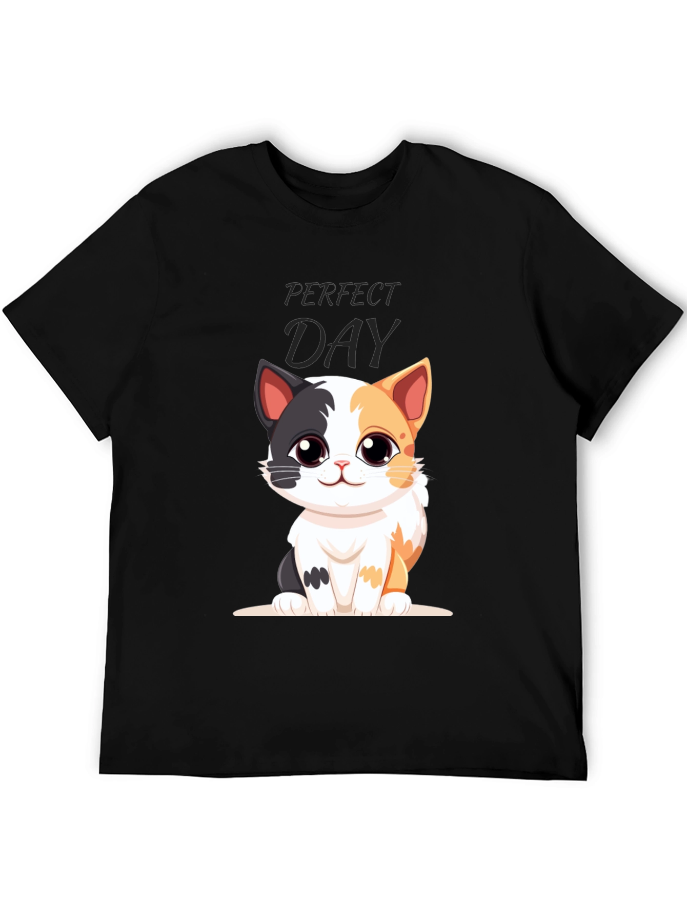 Perfect Day Cat Cartoon Black T-Shirt