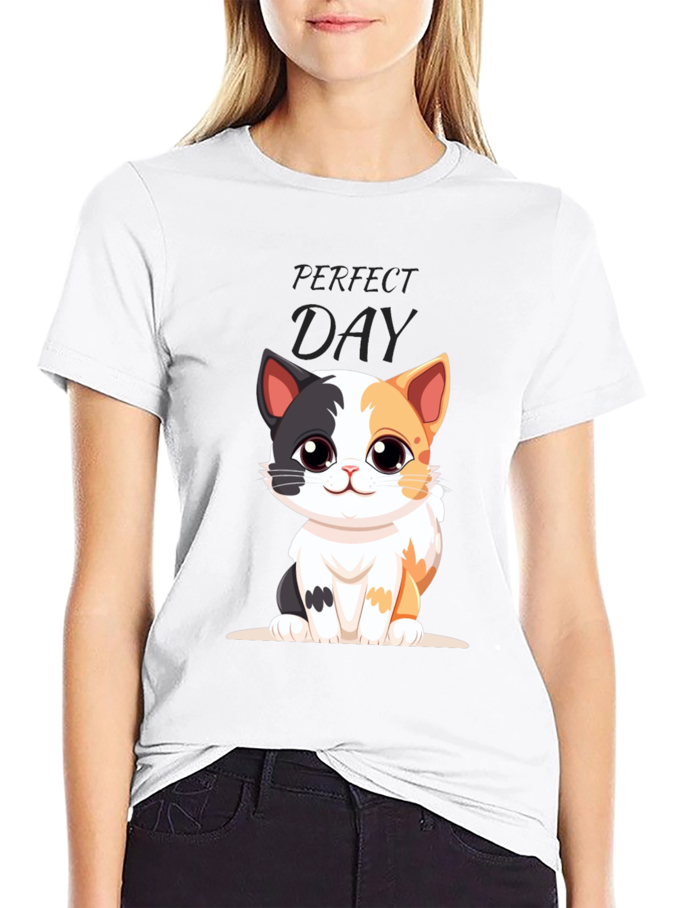 Perfect Day Cat Cartoon Black T-Shirt