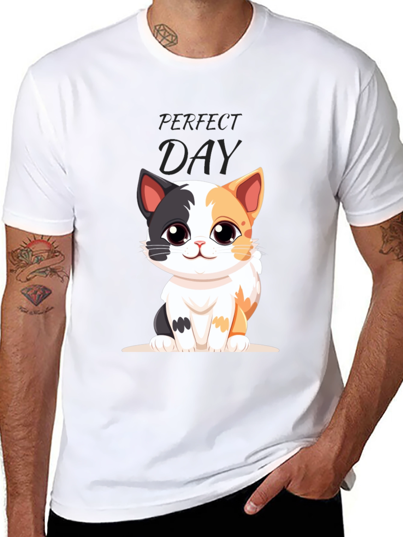 Perfect Day Cat Cartoon Black T-Shirt