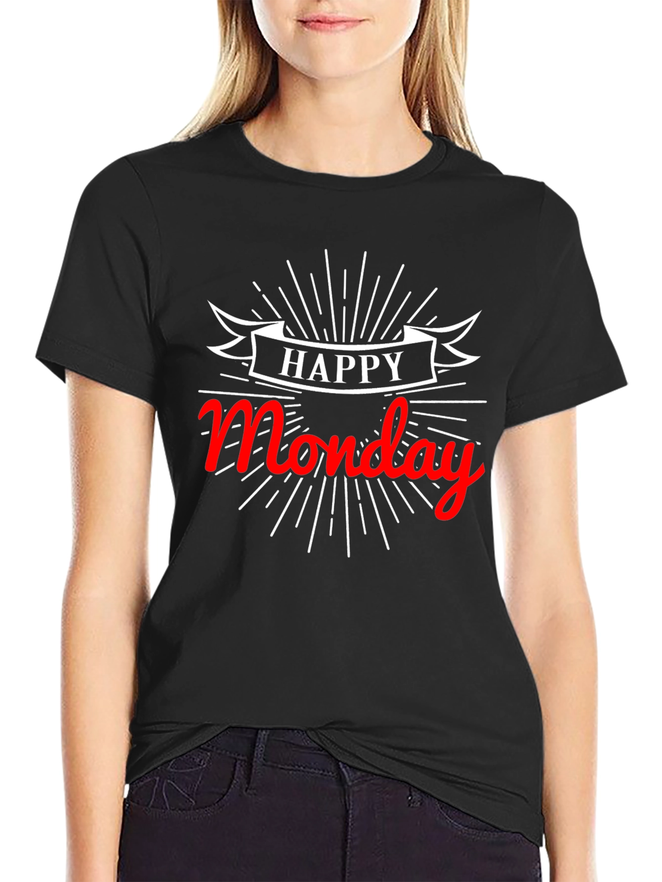 Happy Monday Black Graphic Tee Shirt