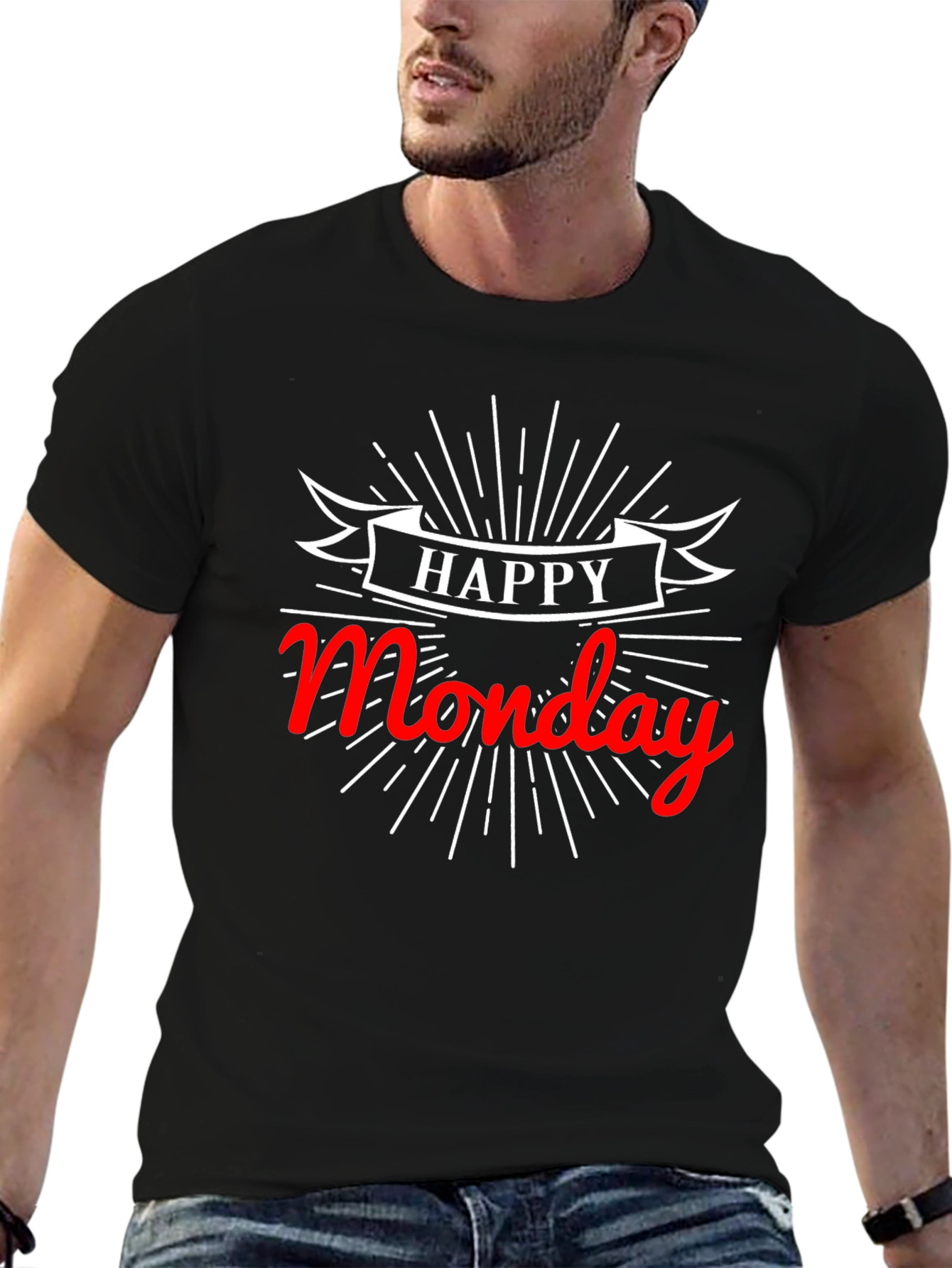 Happy Monday Black Graphic Tee Shirt