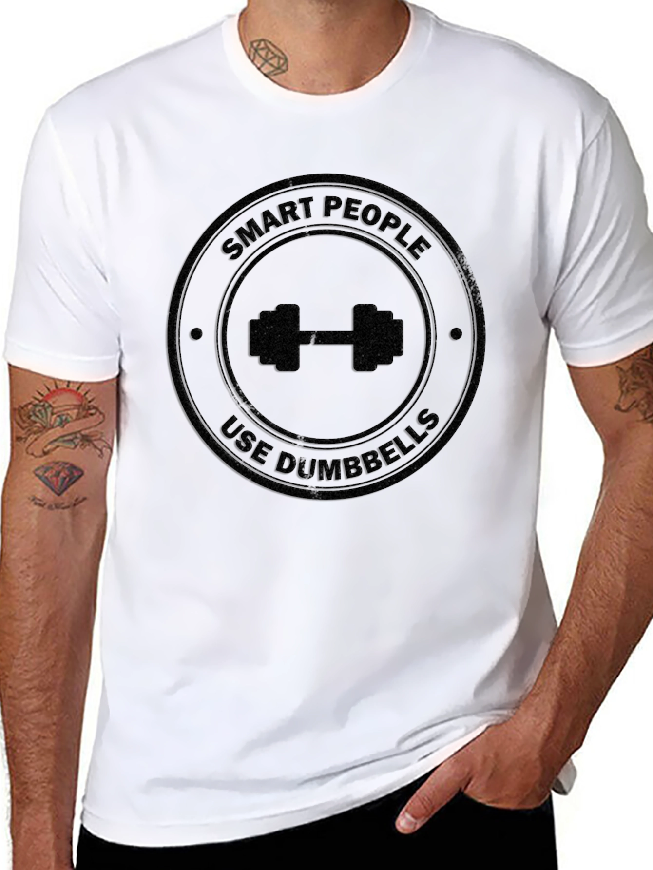 Smart People Use Dumbbells Black Graphic T-Shirt