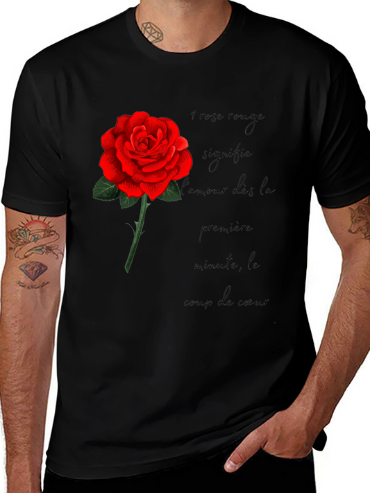 Red Rose Love Graphic Black T-Shirt