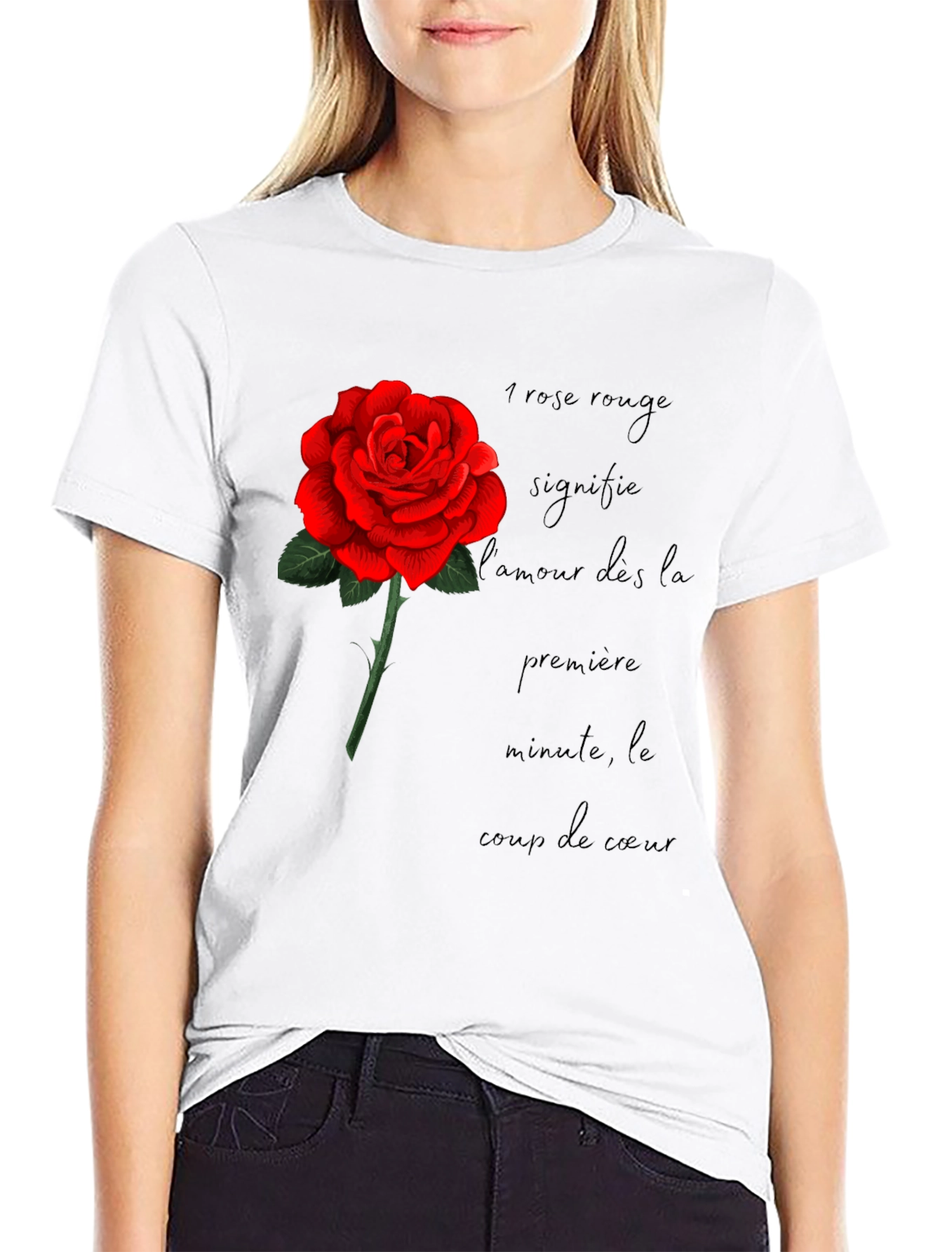Red Rose Love Graphic Black T-Shirt
