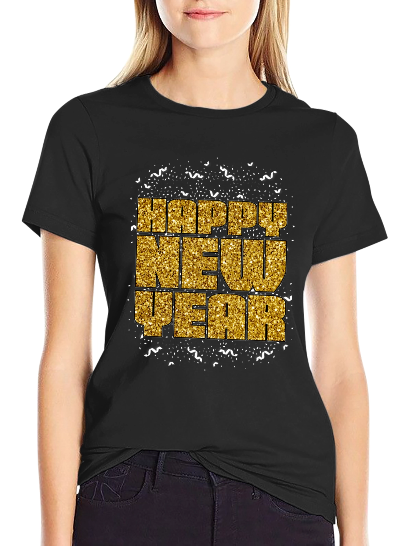 Happy New Year Gold Glitter Graphic Tee