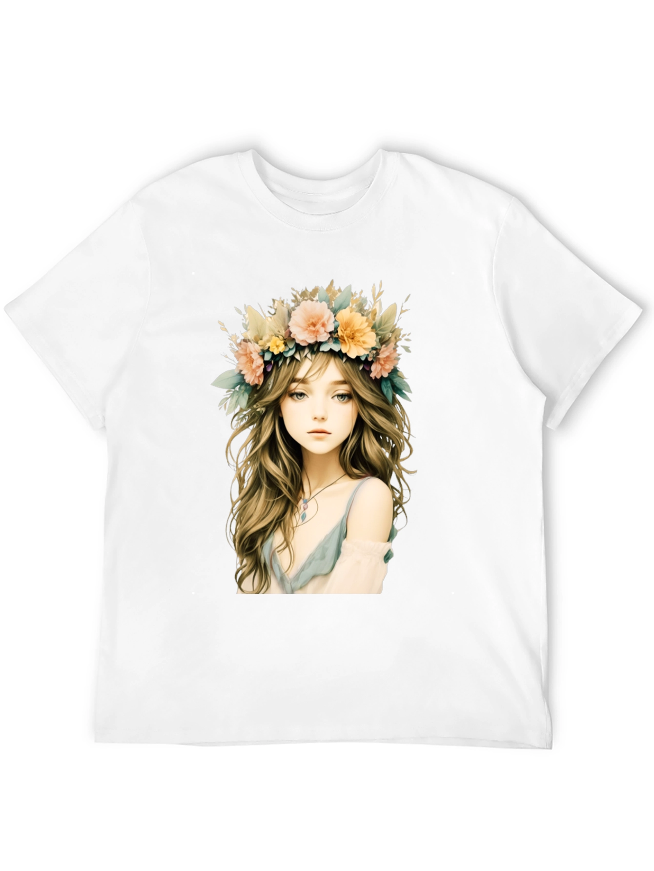 Floral Crown Girl Graphic Black T-Shirt