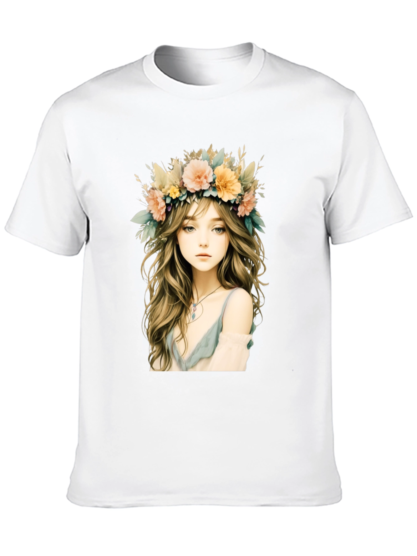 Floral Crown Girl Graphic Black T-Shirt
