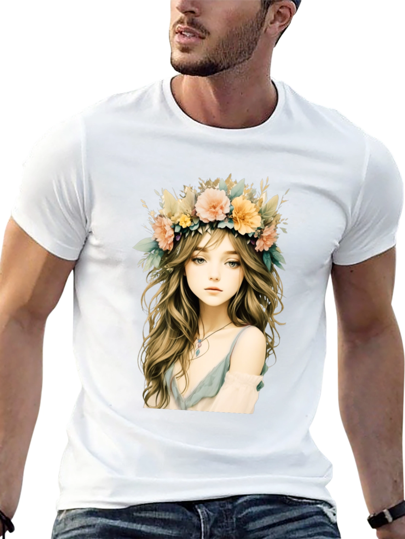 Floral Crown Girl Graphic Black T-Shirt