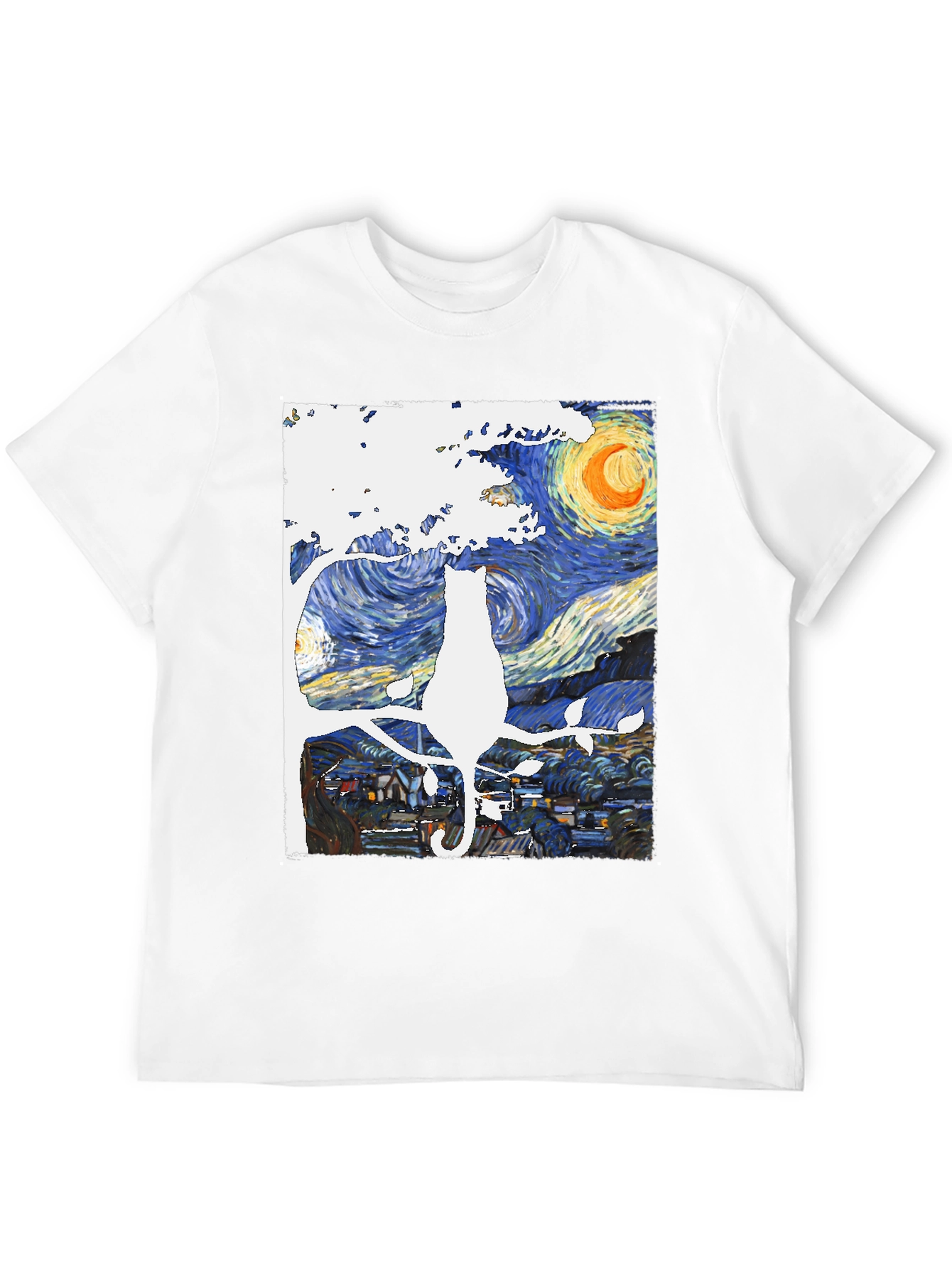 Starry Night Cat T-Shirt - Artistic Unisex Tee