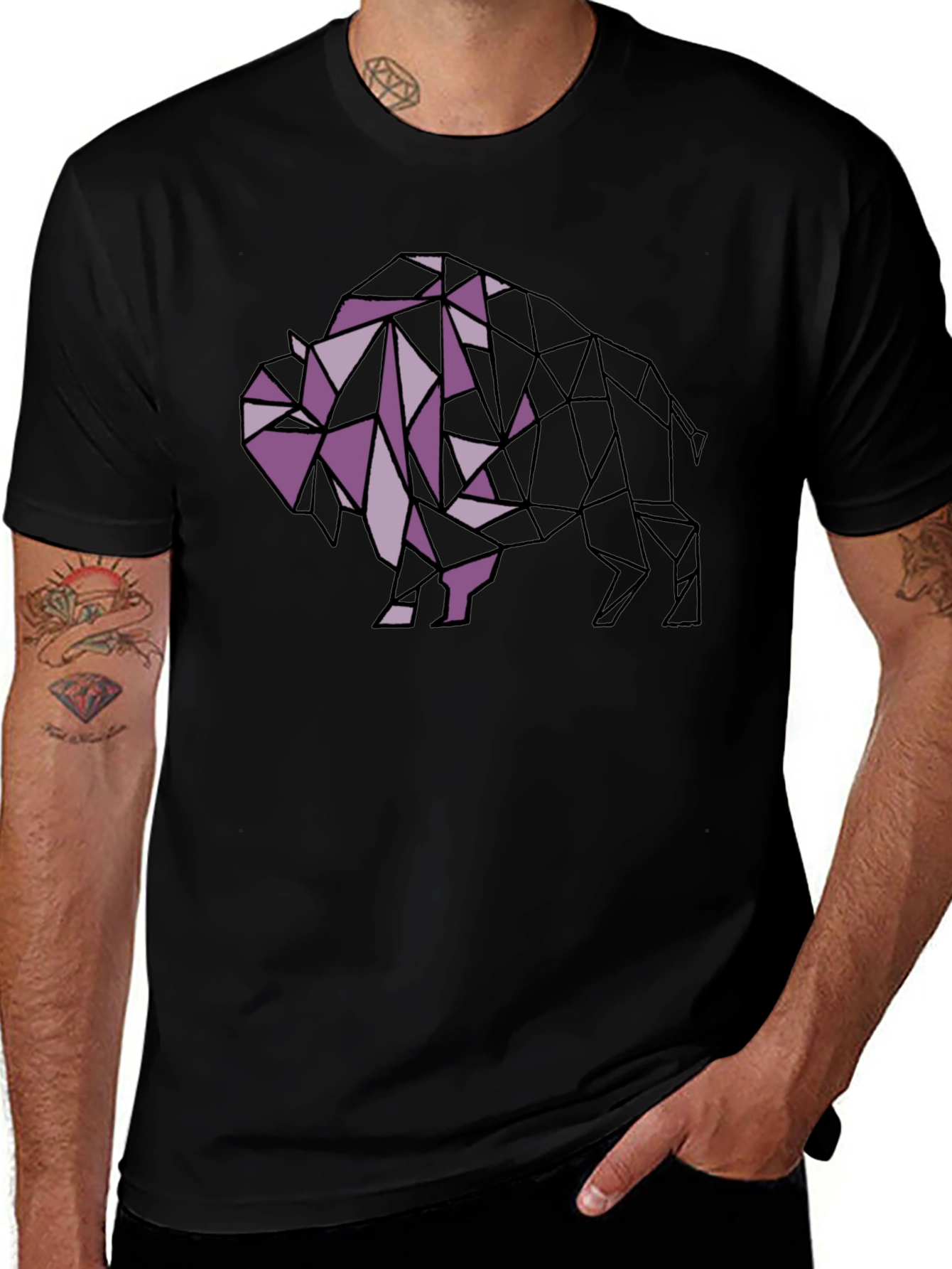 Geometric Buffalo Graphic Tee - Black
