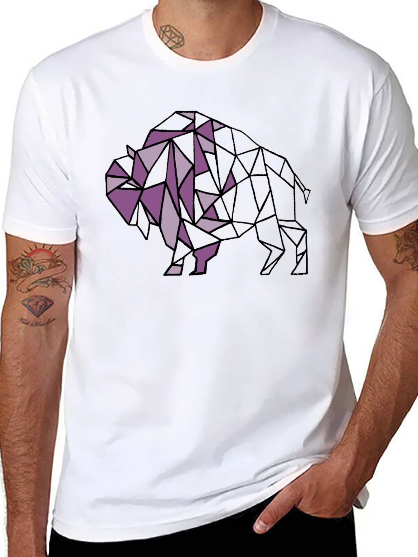 Geometric Buffalo Graphic Tee - Black