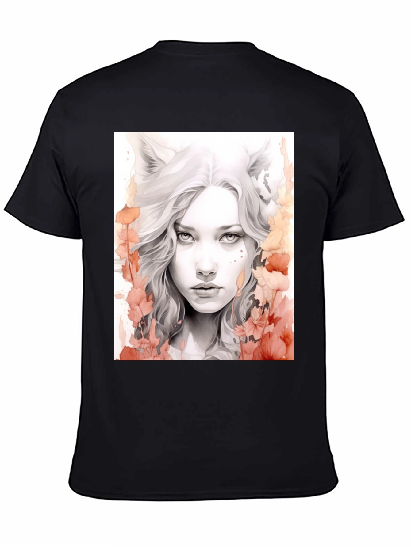 Wolf Girl Graphic Tee - Black Cotton T-Shirt