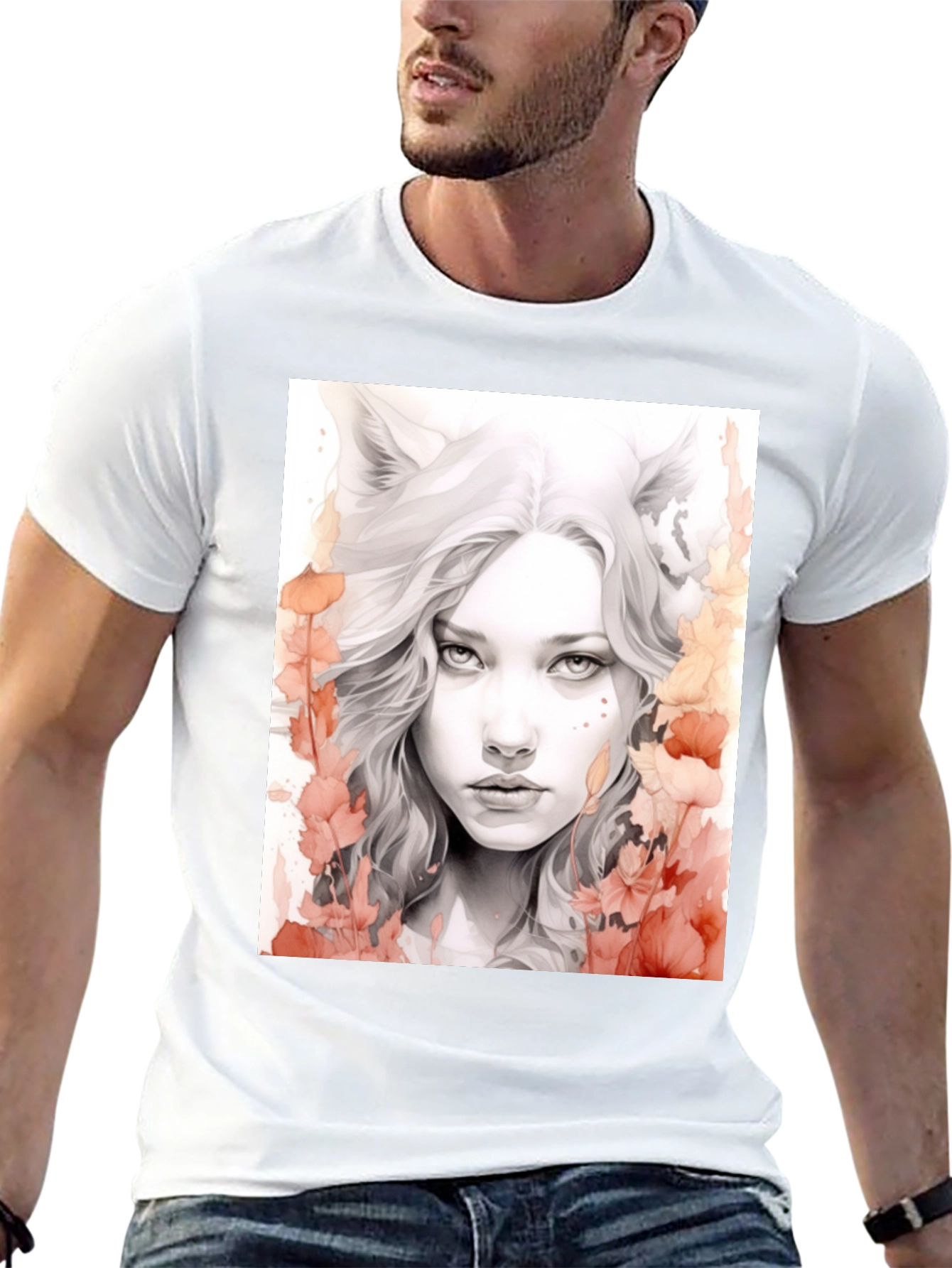 Wolf Girl Graphic Tee - Black Cotton T-Shirt