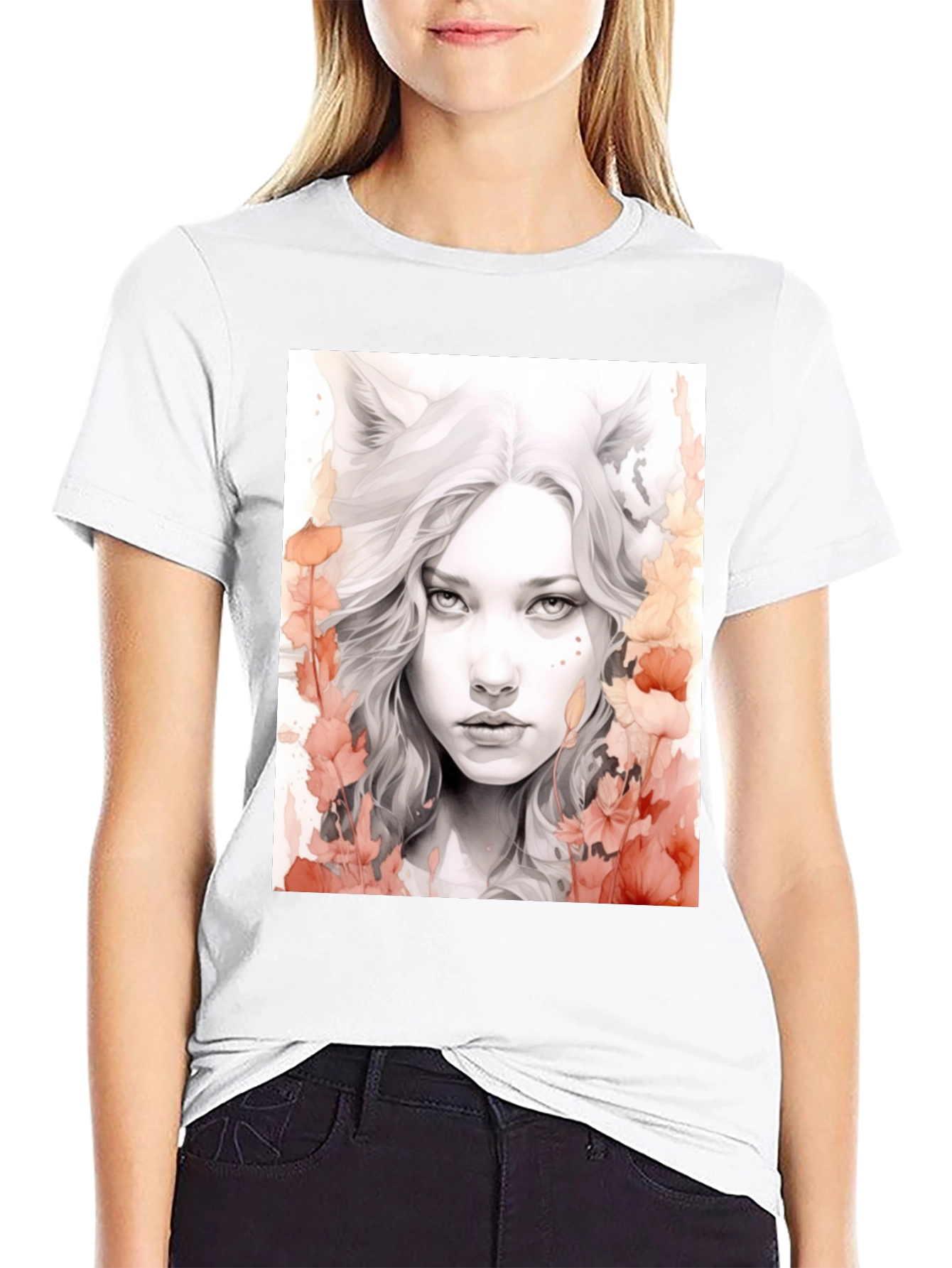 Wolf Girl Graphic Tee - Black Cotton T-Shirt