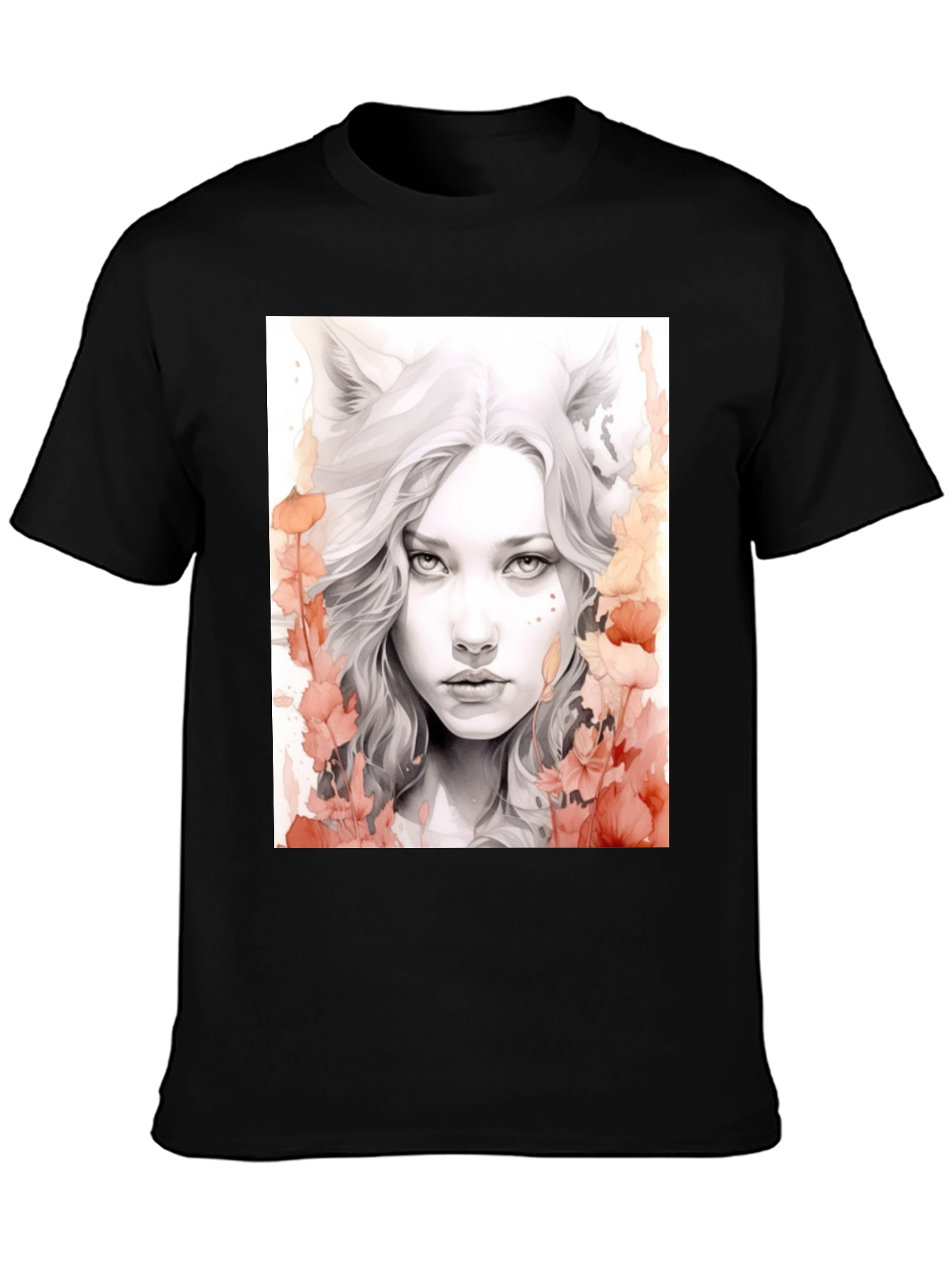 Wolf Girl Graphic Tee - Black Cotton T-Shirt