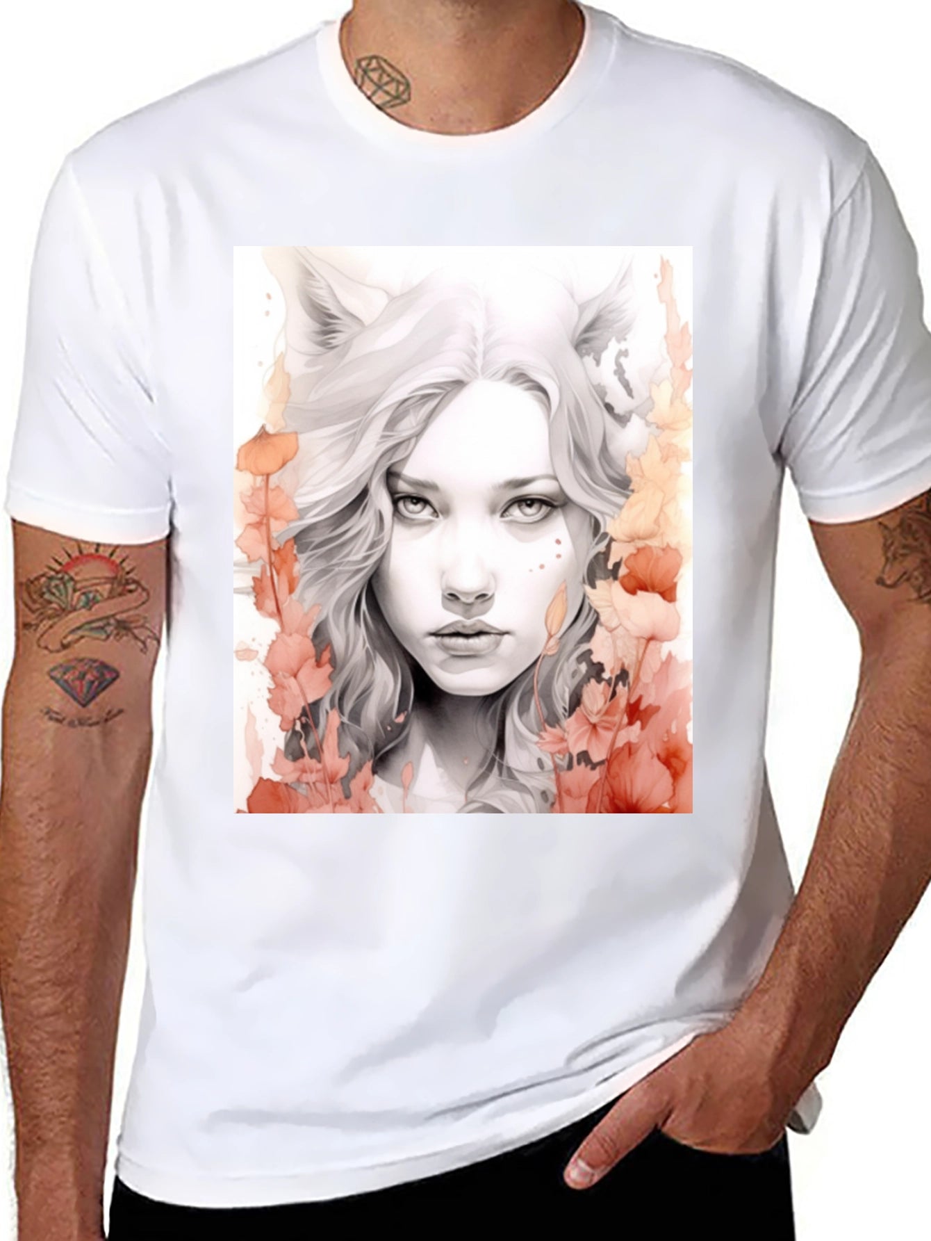 Wolf Girl Graphic Tee - Black Cotton T-Shirt