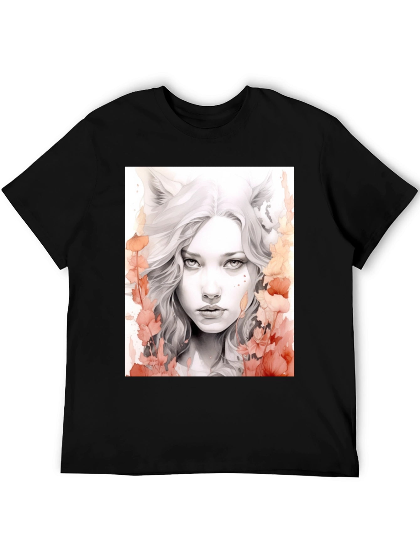 Wolf Girl Graphic Tee - Black Cotton T-Shirt