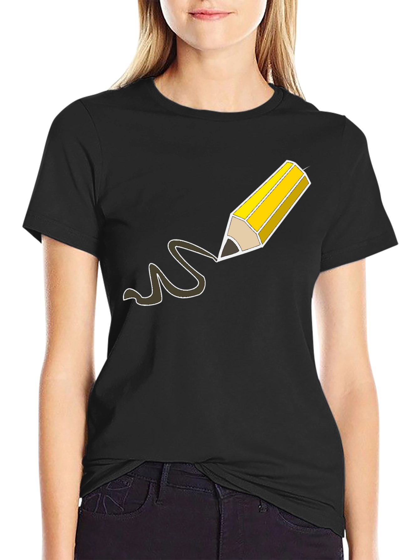 Pencil Drawing Graphic Tee - Black