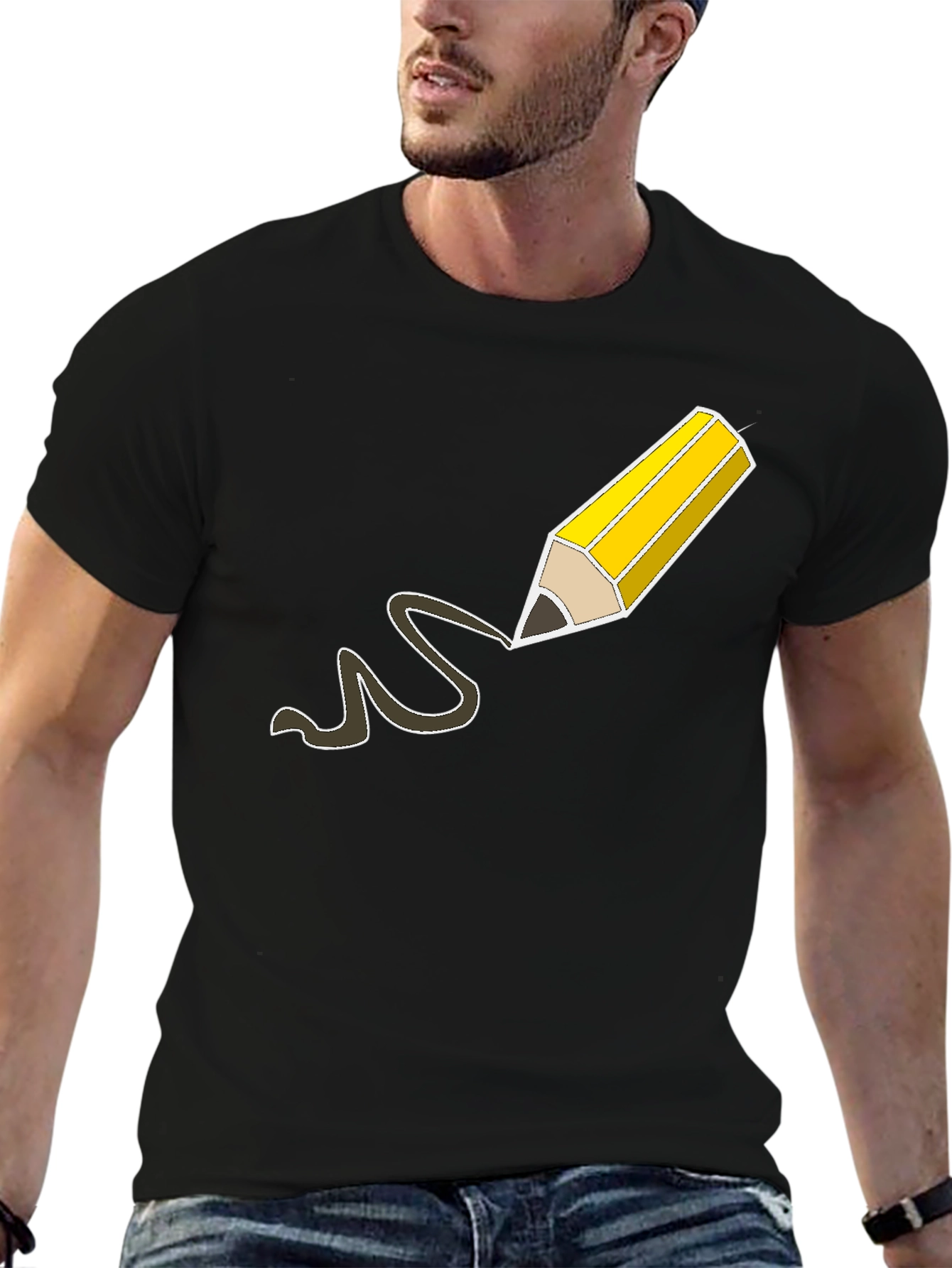 Pencil Drawing Graphic Tee - Black