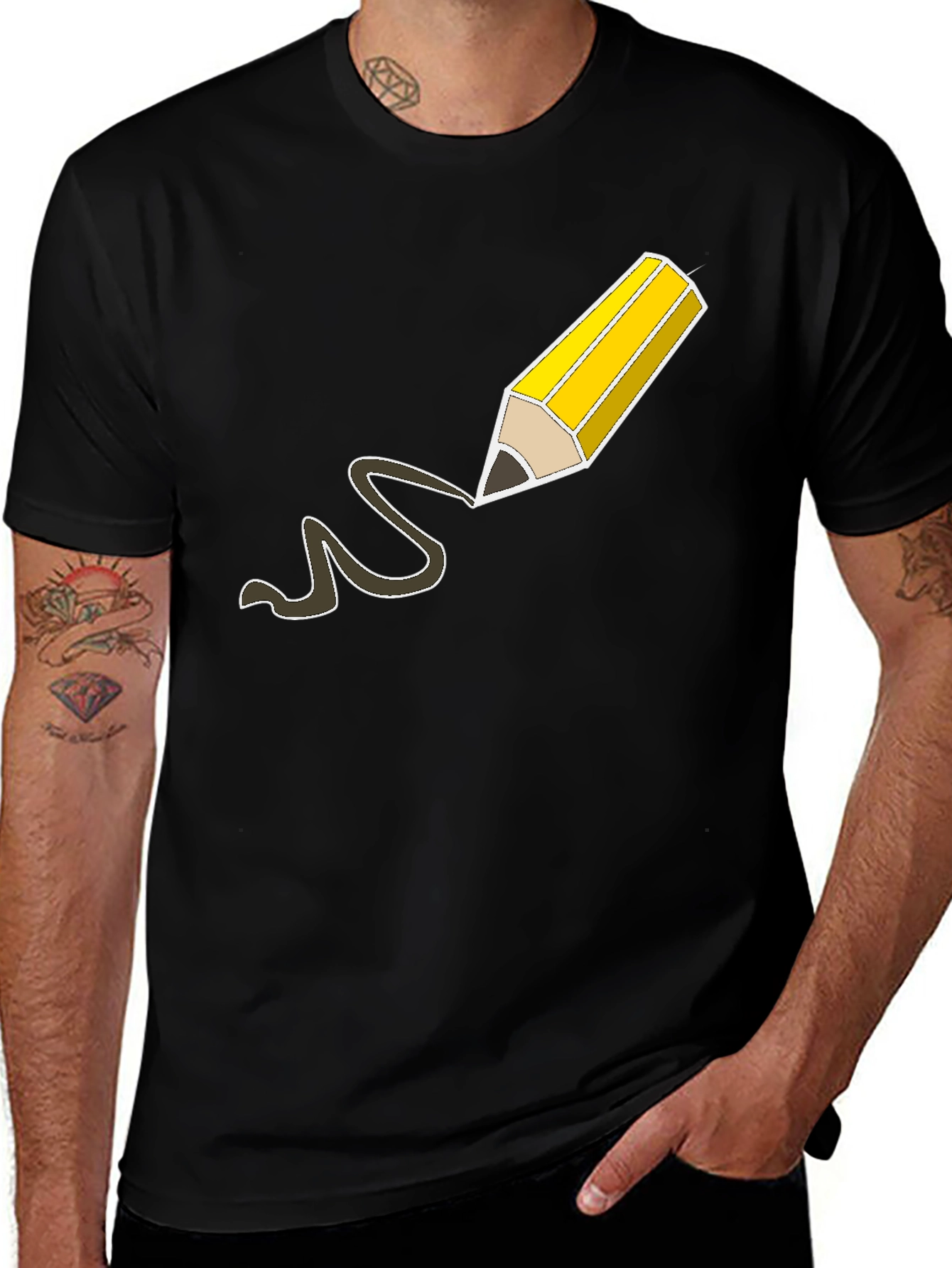 Pencil Drawing Graphic Tee - Black