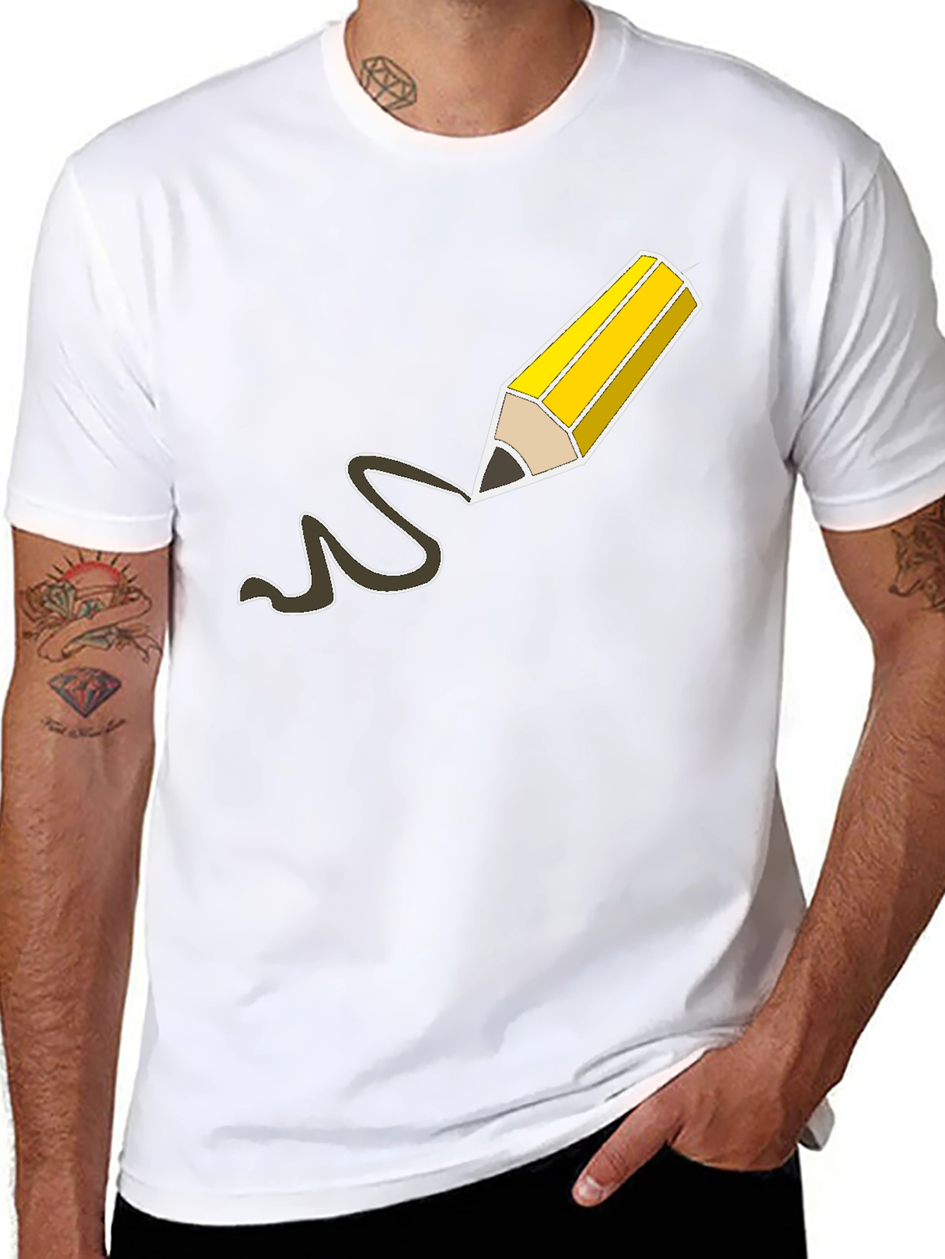 Pencil Drawing Graphic Tee - Black