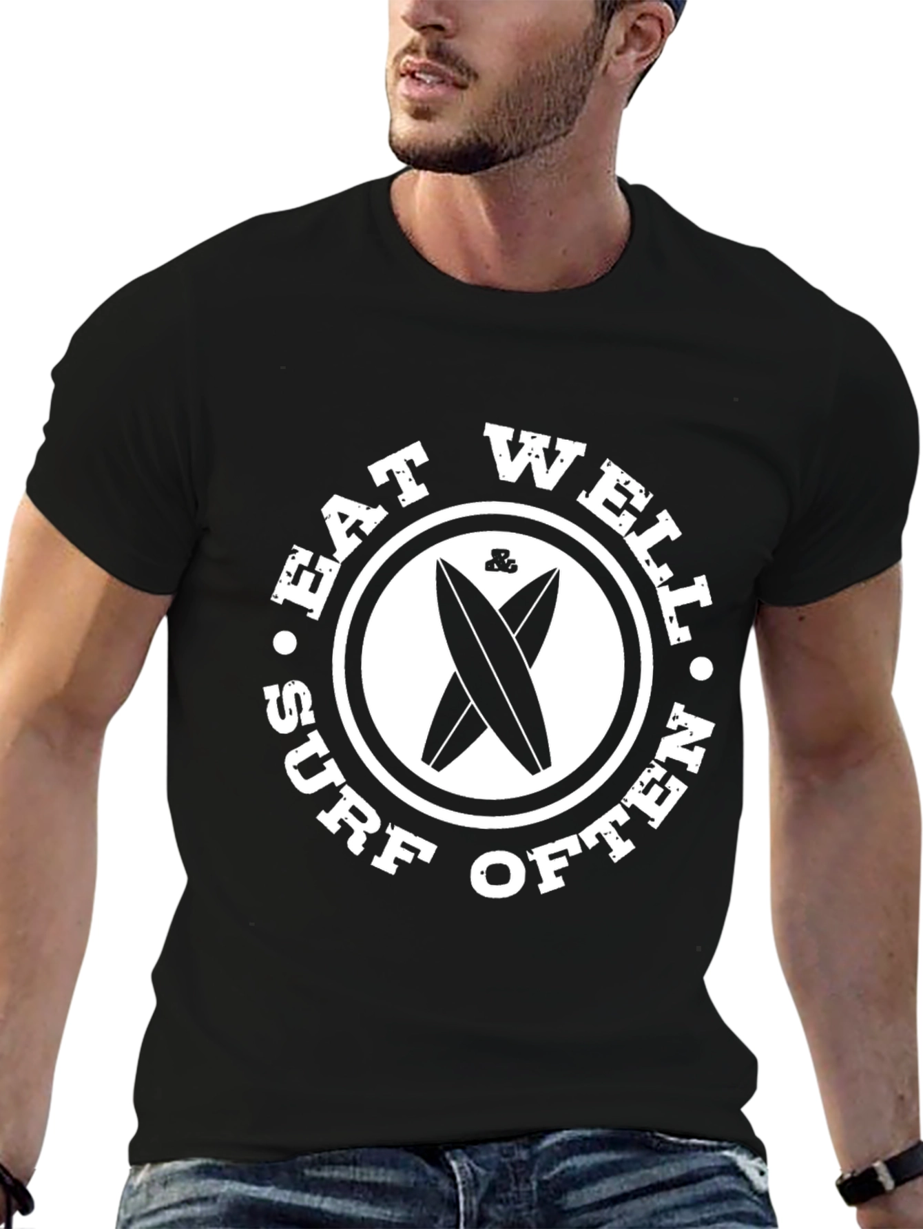 Eat Well Surf Often Black T-Shirt