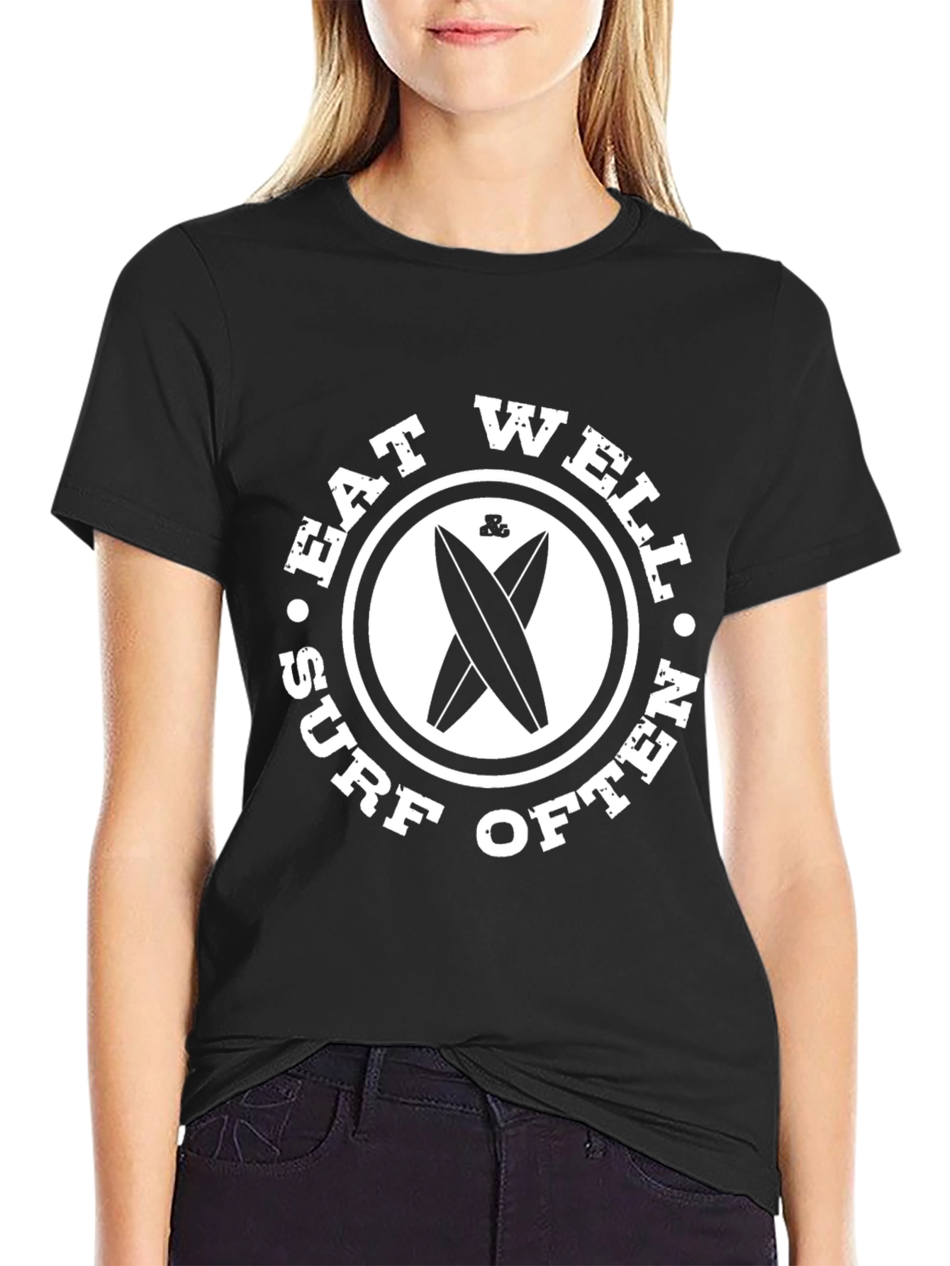 Eat Well Surf Often Black T-Shirt