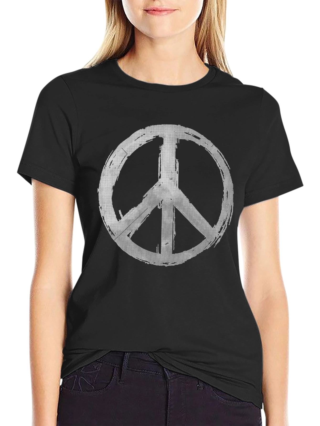 Peace Sign Graphic Tee - Grunge Style Black T-Shirt