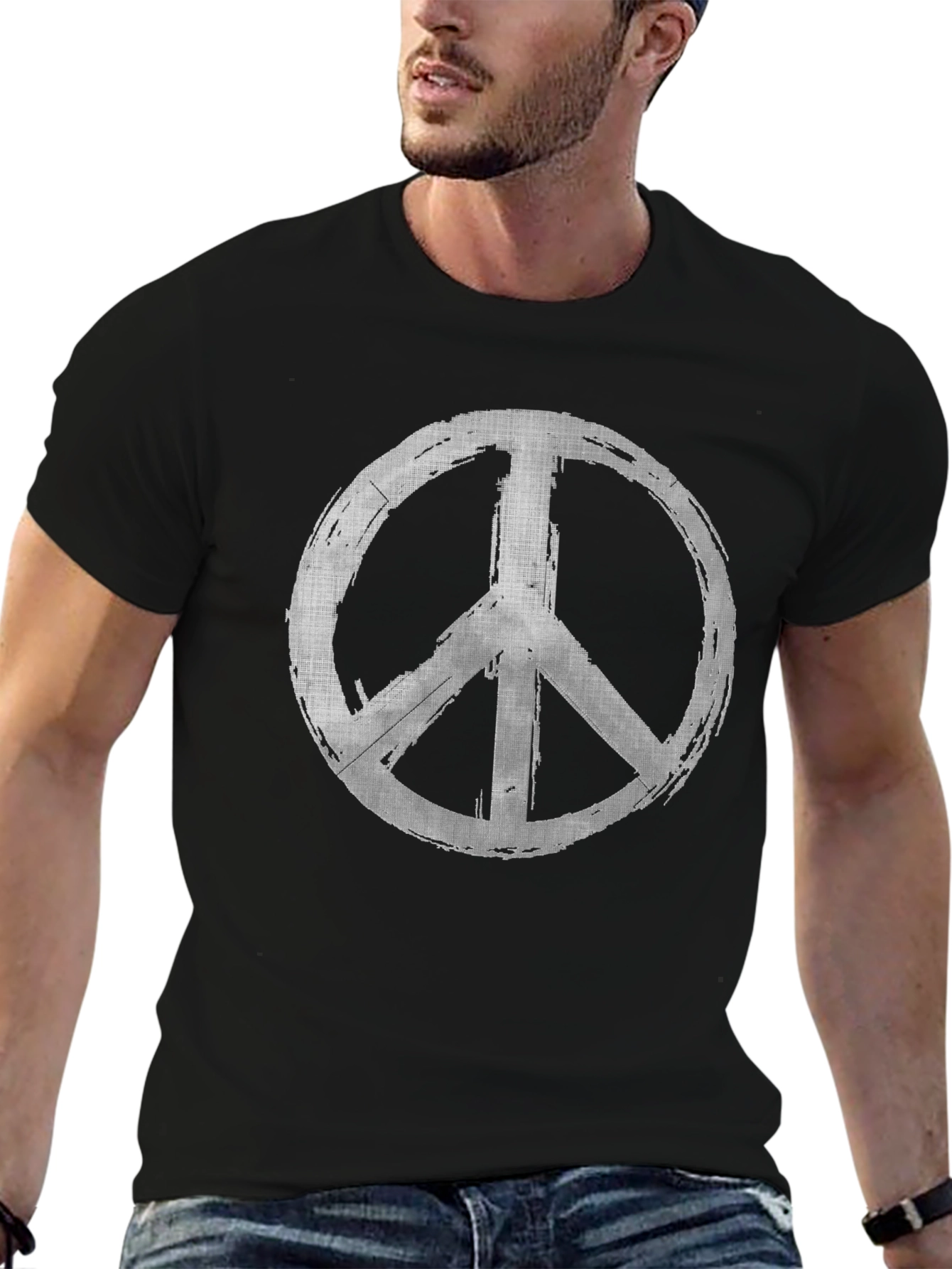 Peace Sign Graphic Tee - Grunge Style Black T-Shirt