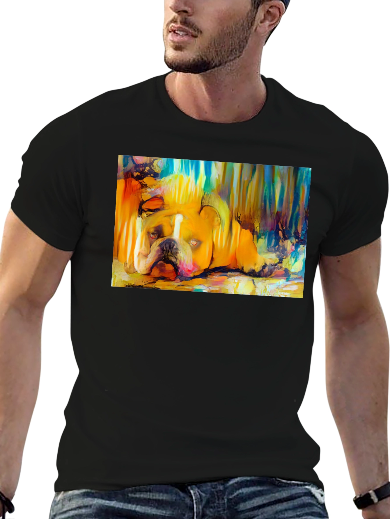 Bulldog Art Print Black T-Shirt