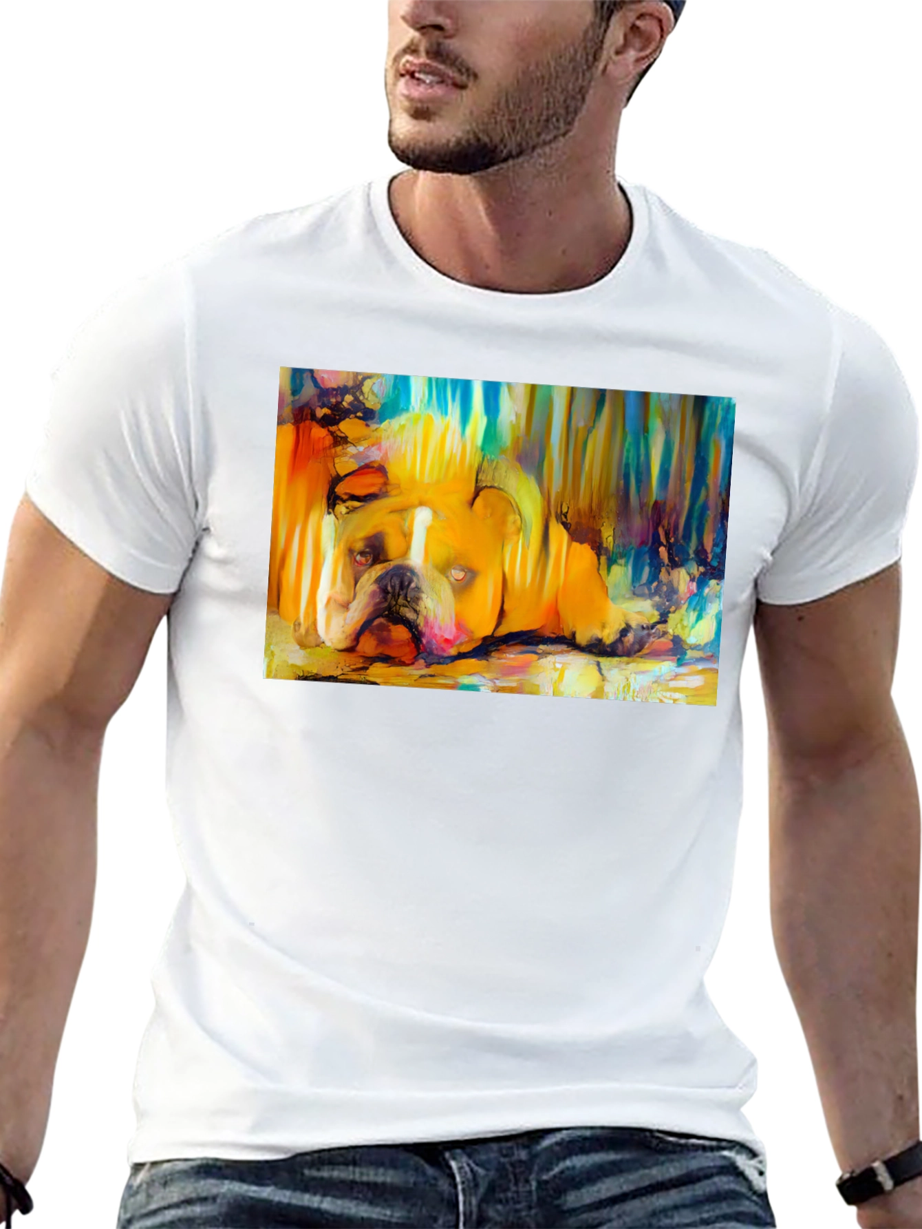 Bulldog Art Print Black T-Shirt
