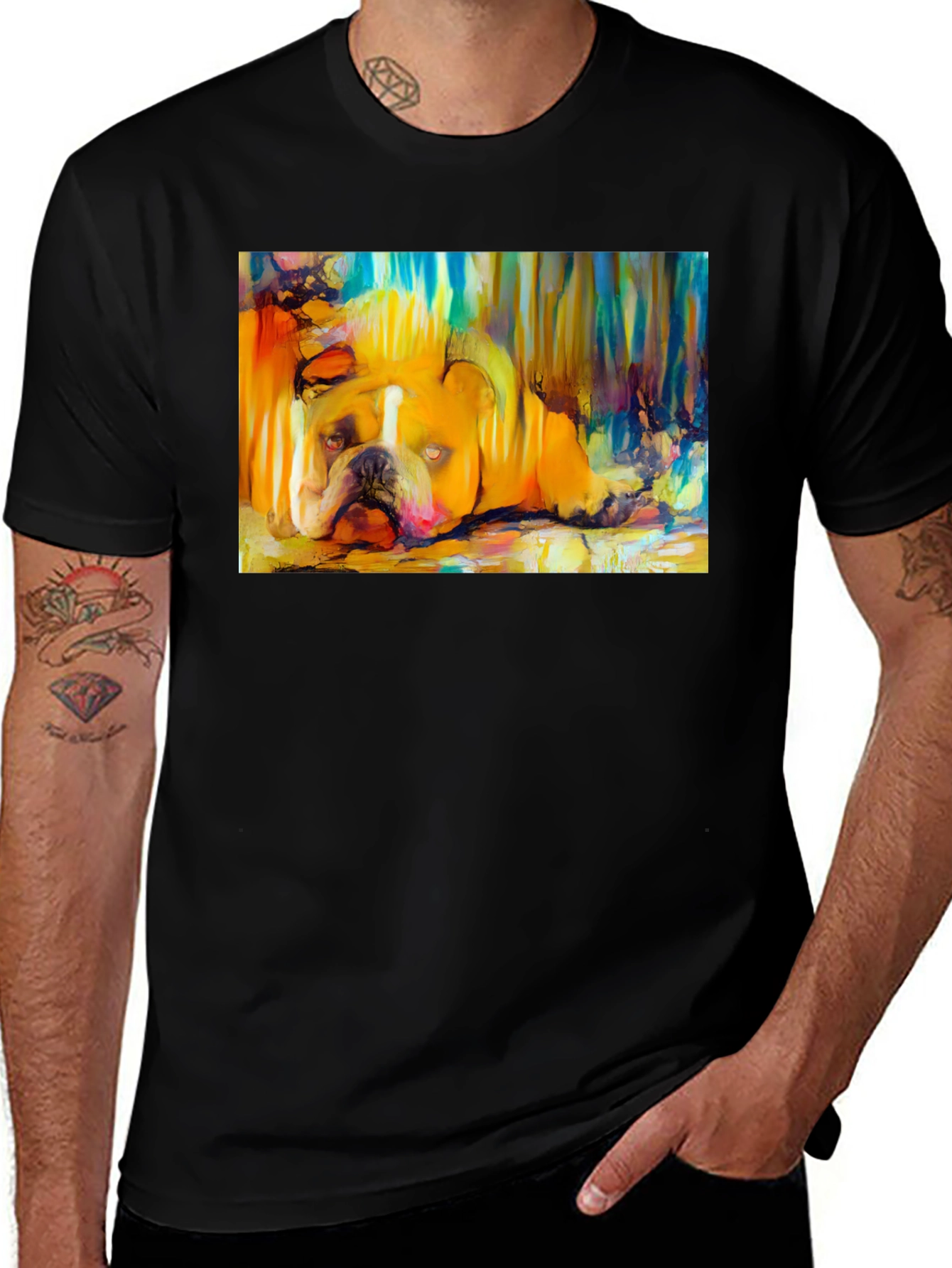 Bulldog Art Print Black T-Shirt