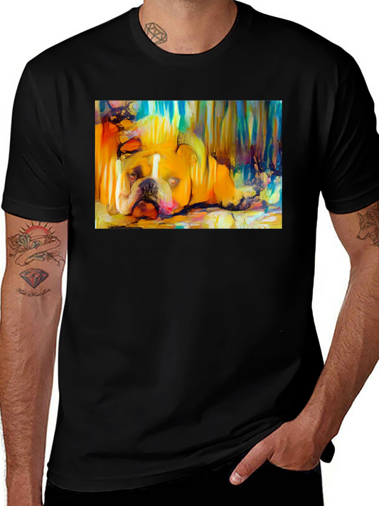 Bulldog Art Print Black T-Shirt