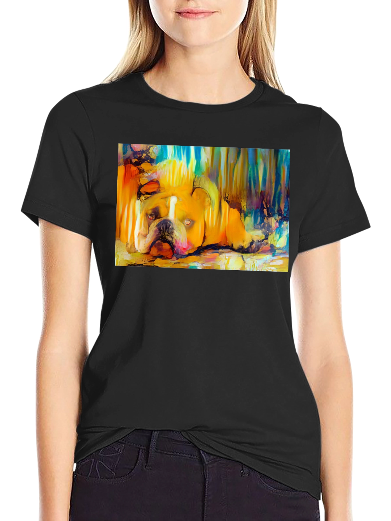 Bulldog Art Print Black T-Shirt