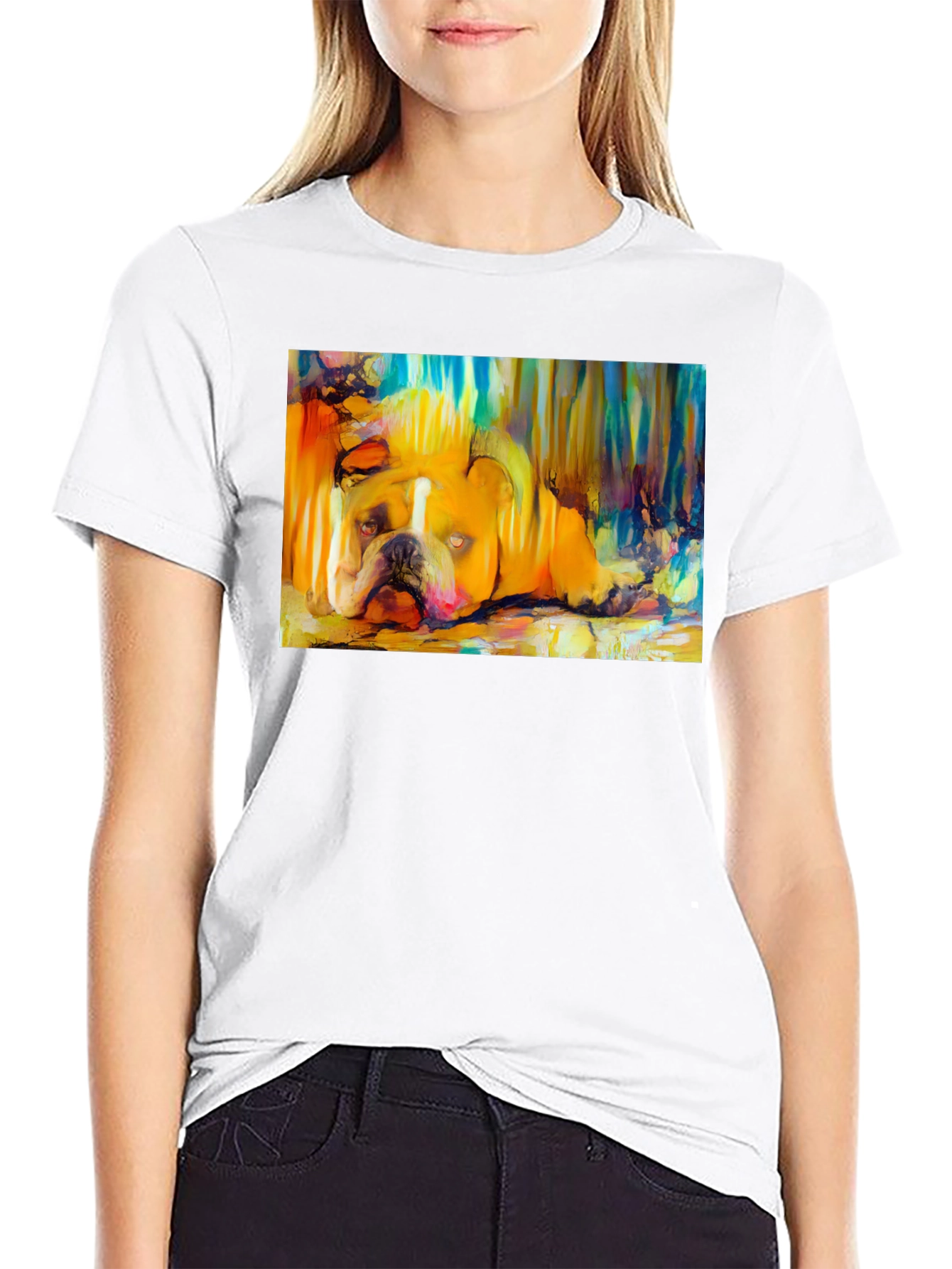 Bulldog Art Print Black T-Shirt