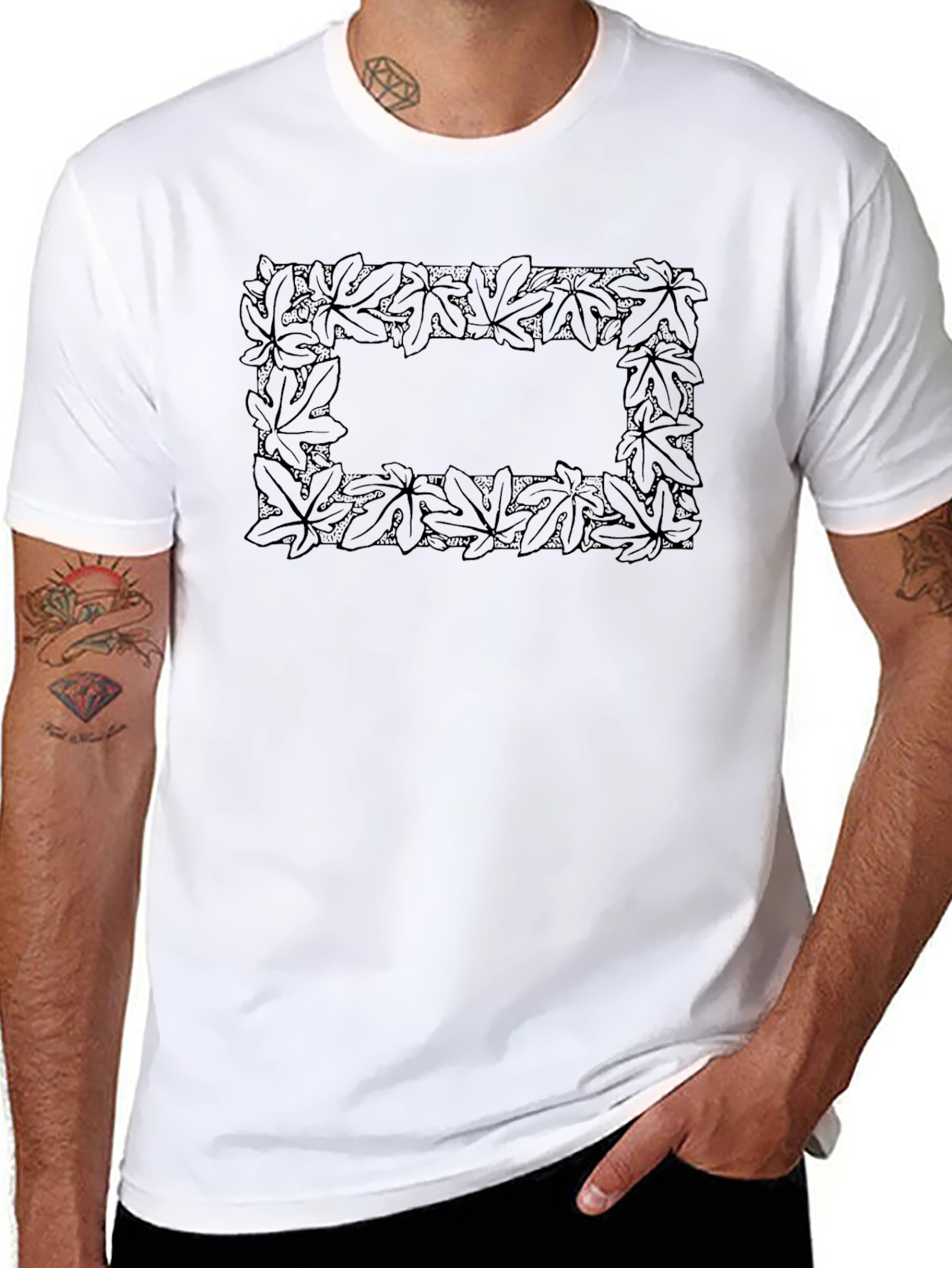 Leaf Border Graphic Black T-Shirt