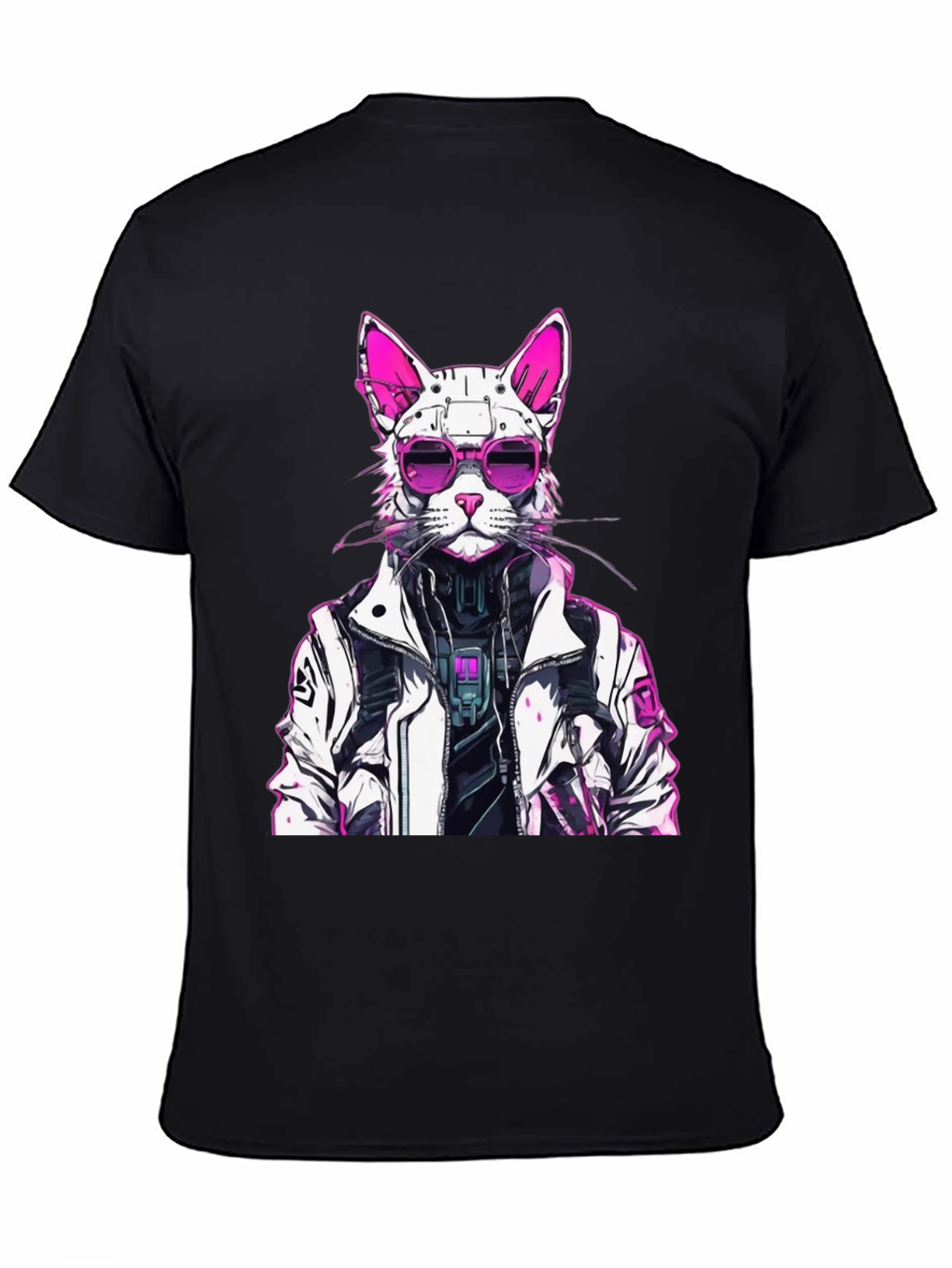 Cyberpunk Cat Graphic Tee - Futuristic Feline Style