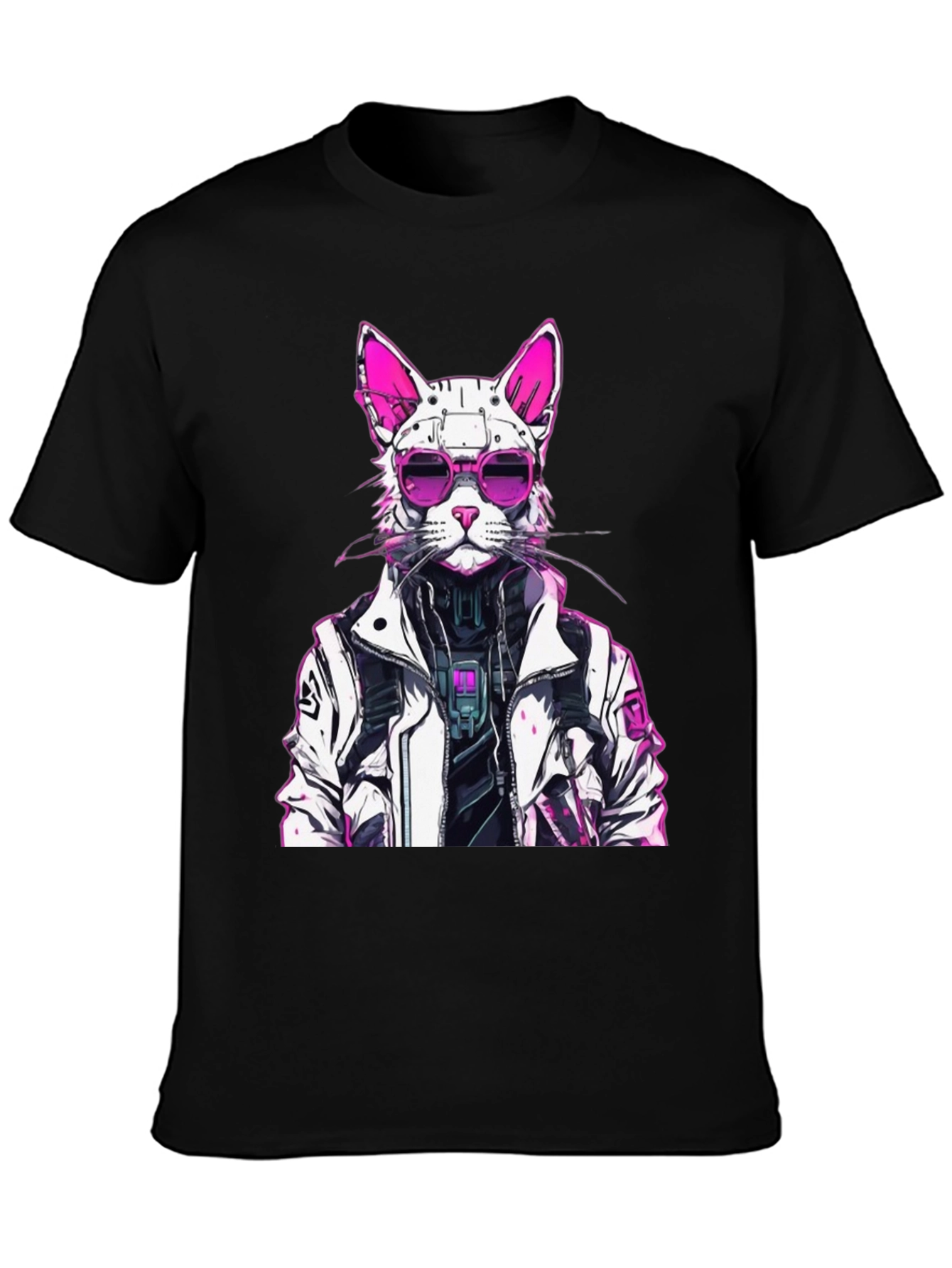 Cyberpunk Cat Graphic Tee - Futuristic Feline Style