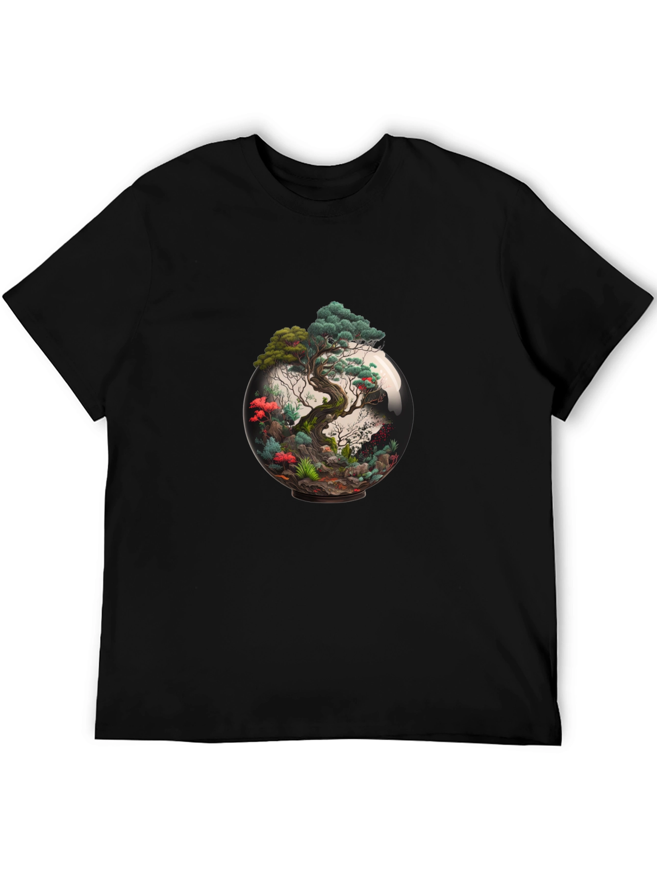 Bonsai Tree Terrarium Graphic Black T-Shirt