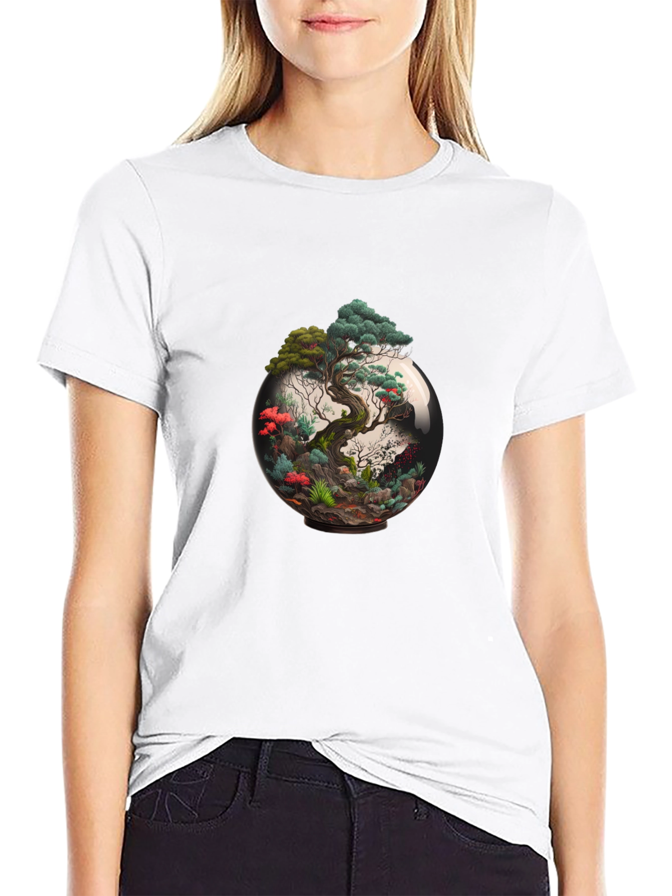 Bonsai Tree Terrarium Graphic Black T-Shirt