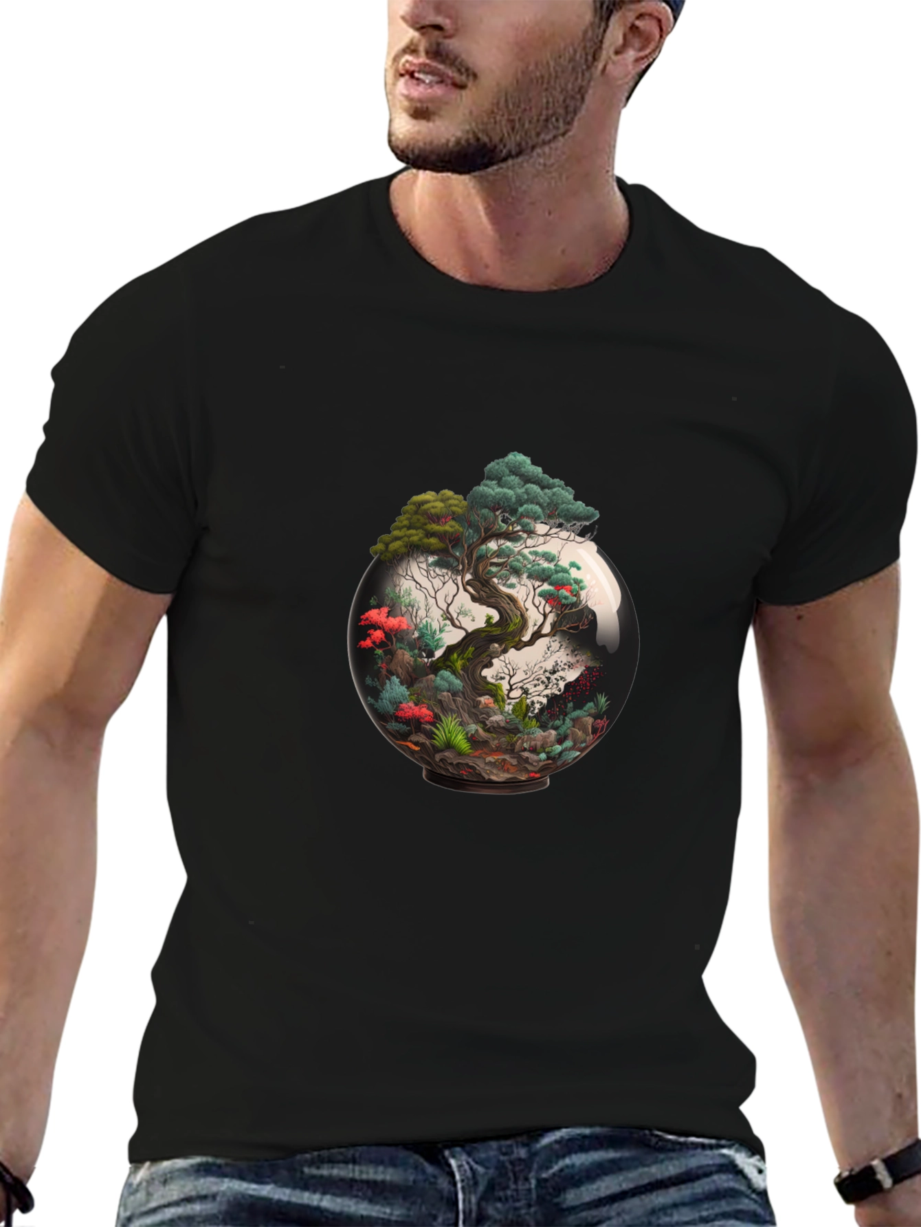 Bonsai Tree Terrarium Graphic Black T-Shirt