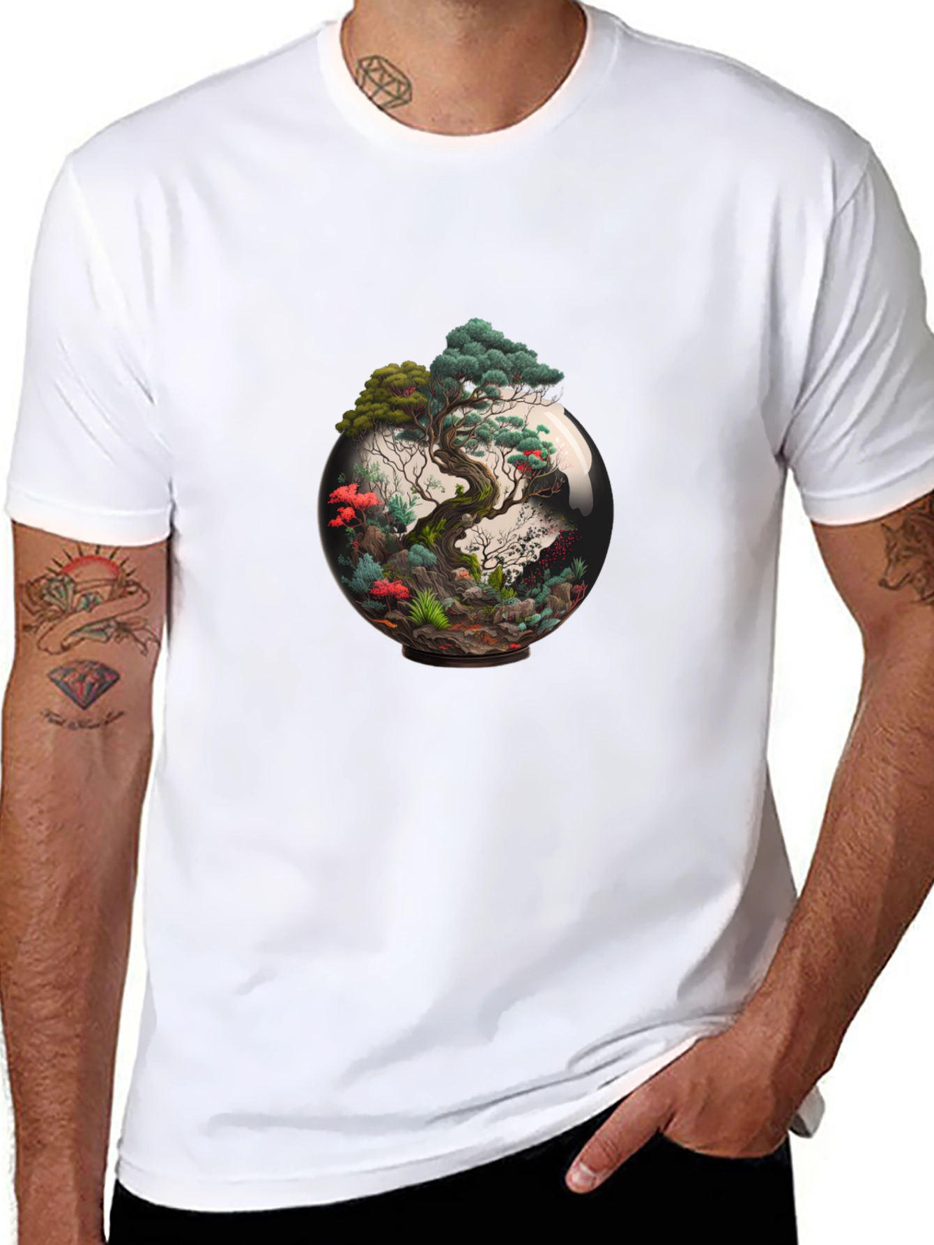 Bonsai Tree Terrarium Graphic Black T-Shirt