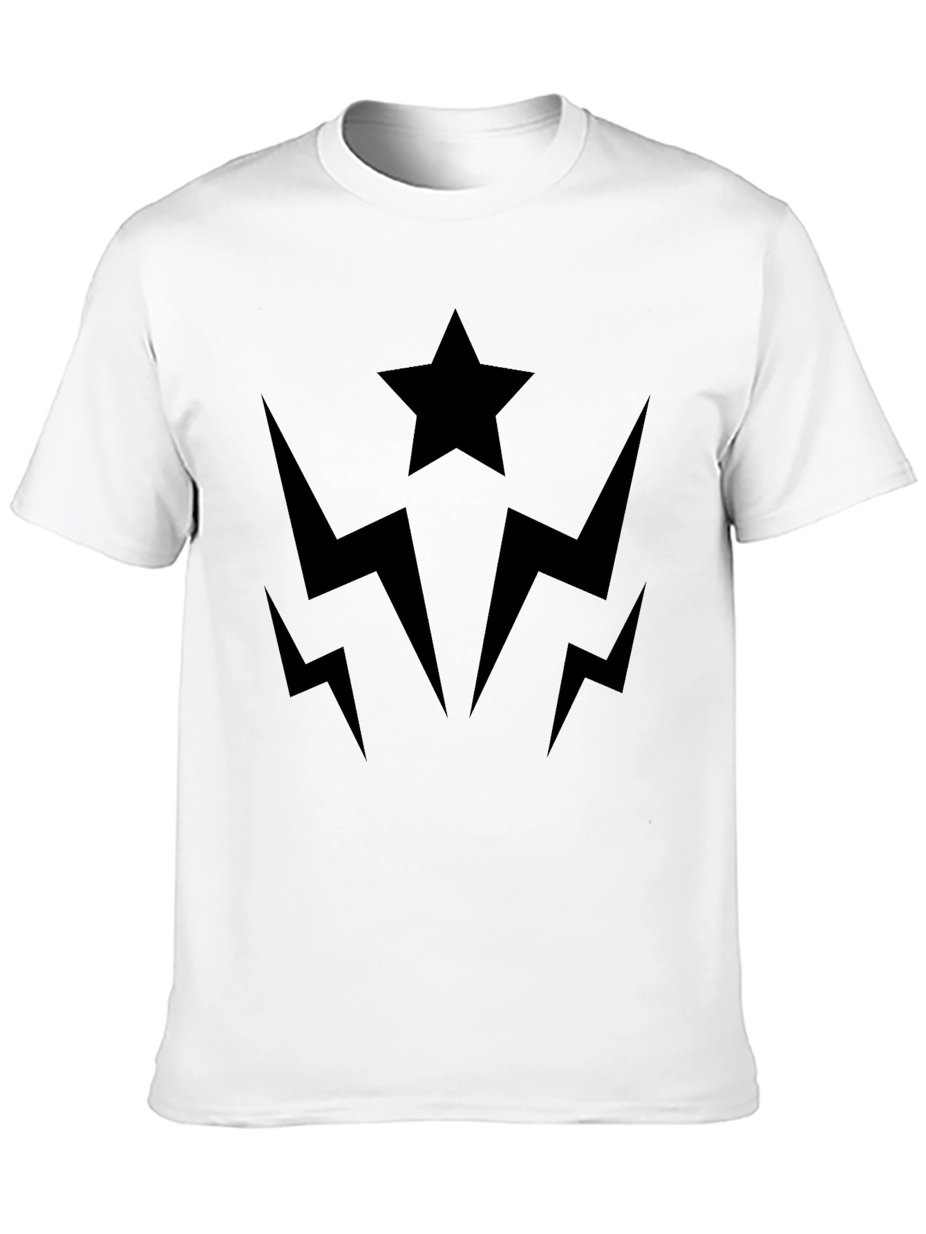 Bold Black Graphic Tee - Star & Lightning Bolts